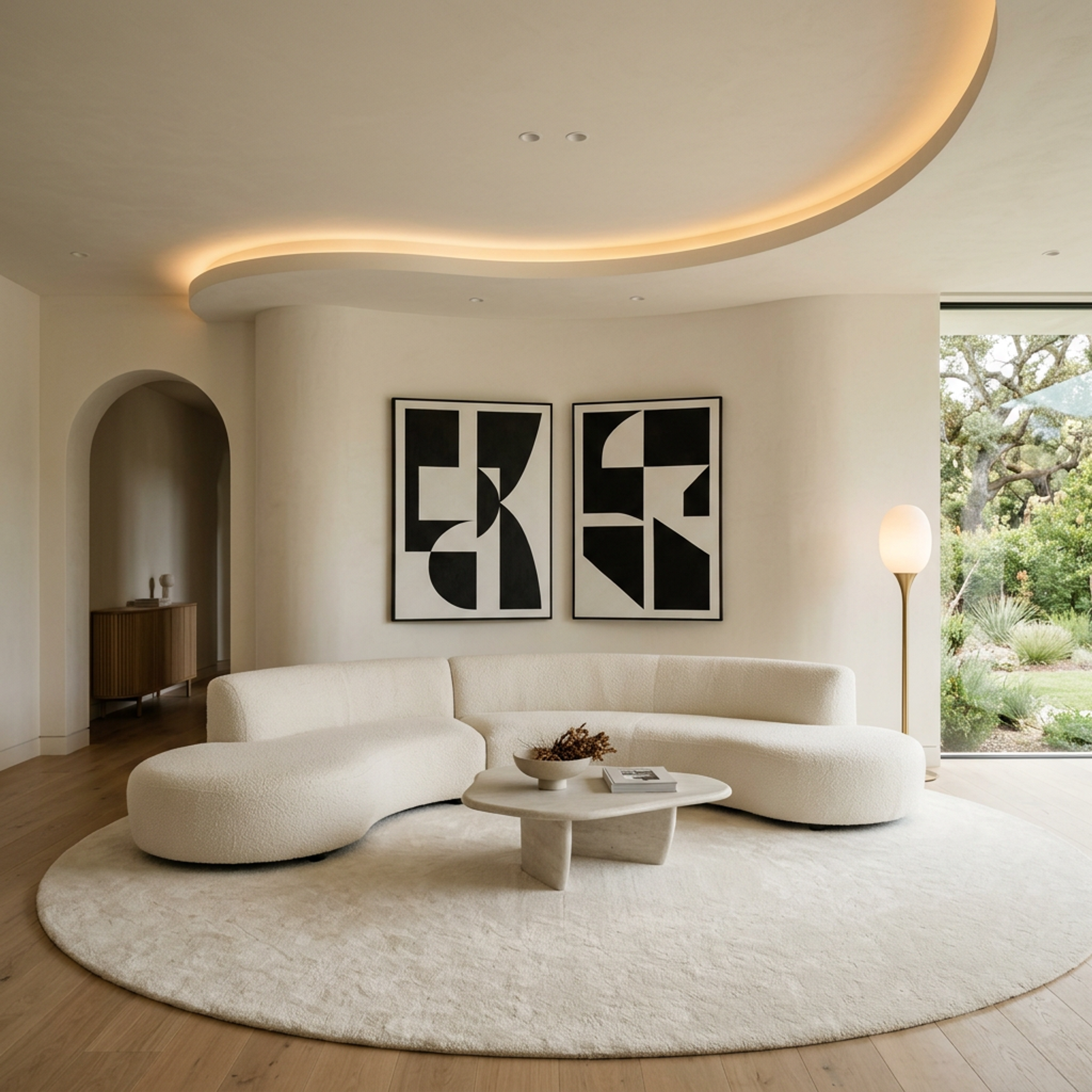 Curved Gypsum False Ceiling Design with Concealed Cove Lighting