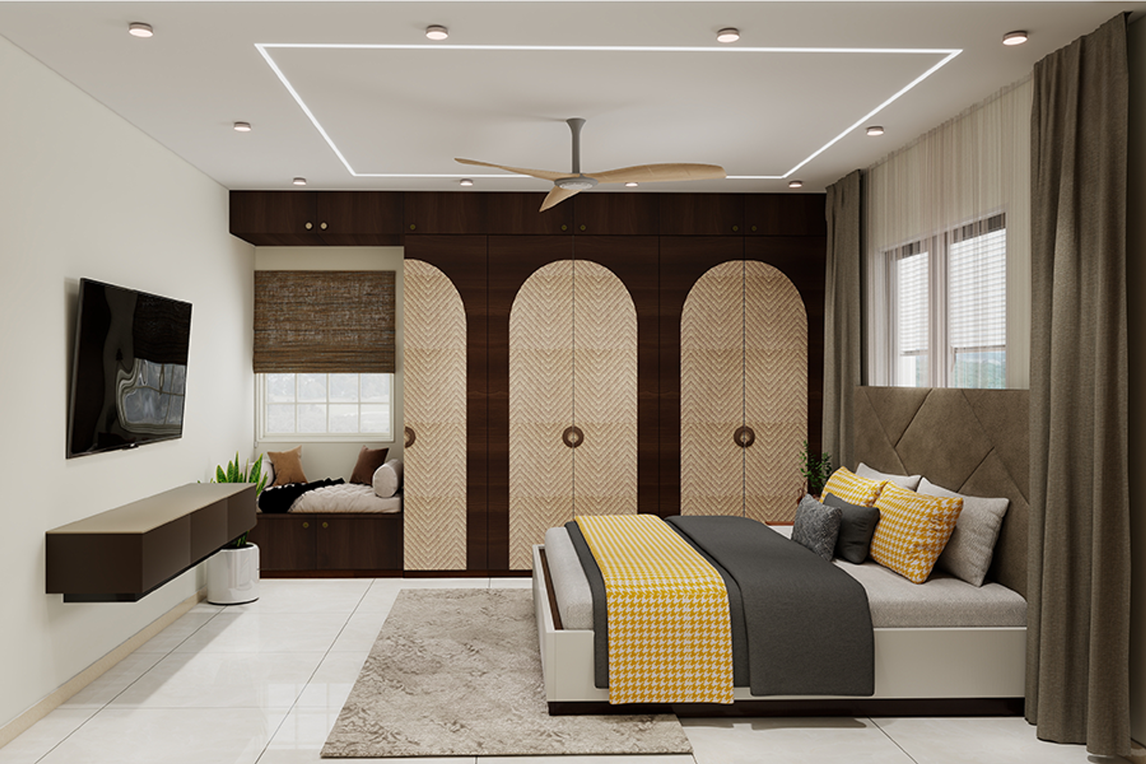 Single Layer Gypsum False Ceiling Design with Spot and Strip Lights