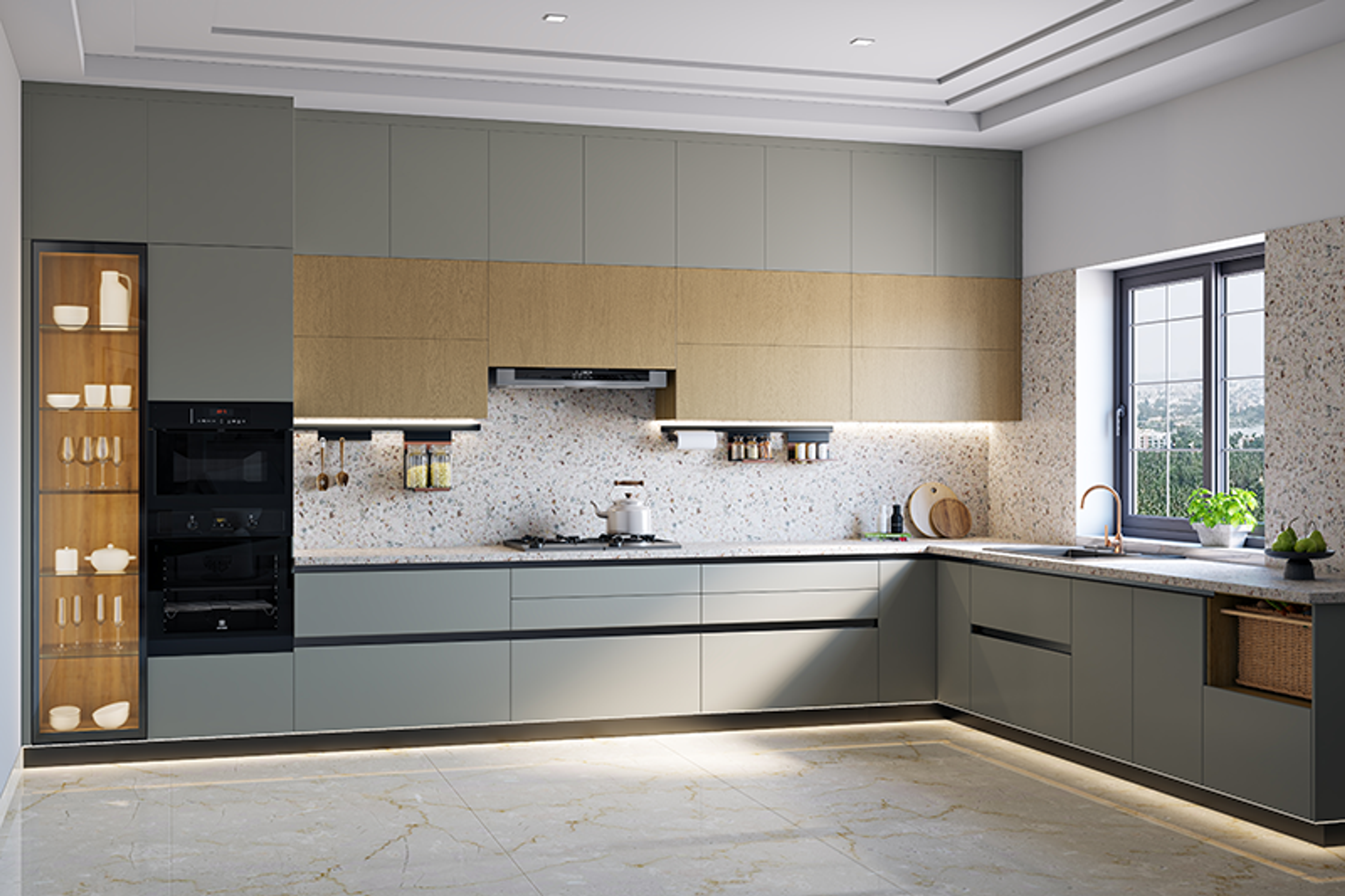 Multi-Plus Layer False Ceiling Design with Paint Finish and Spotlights