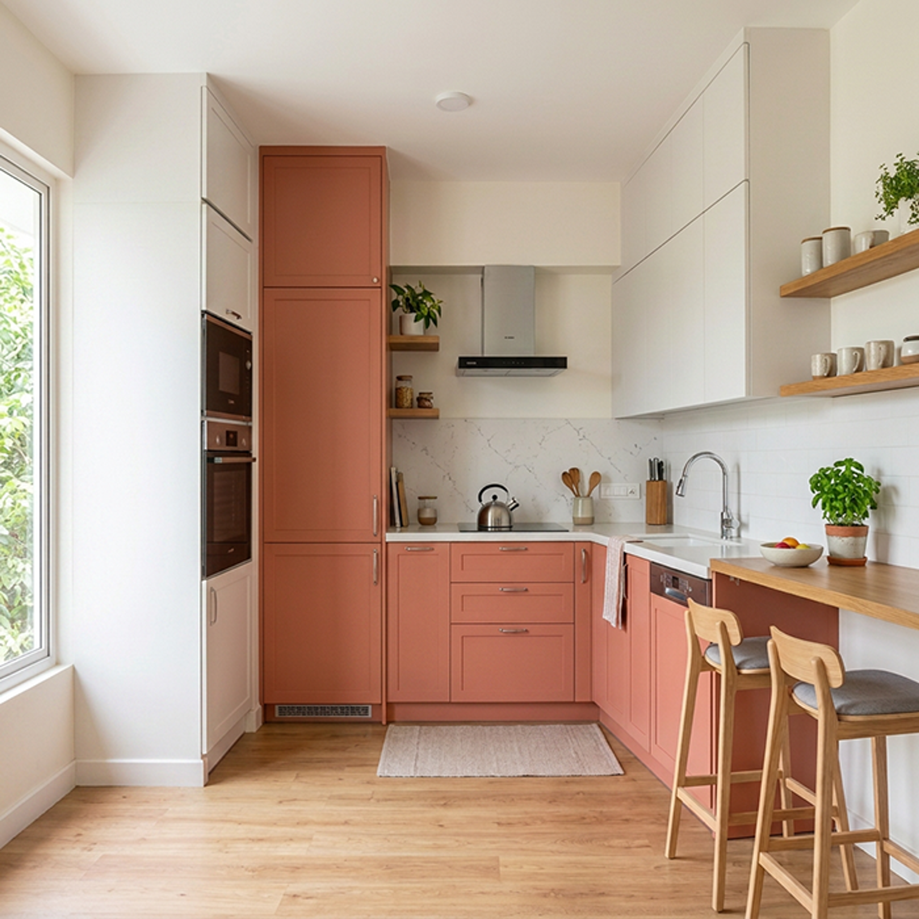 U-Shaped Kitchen Design with Breakfast Ledge