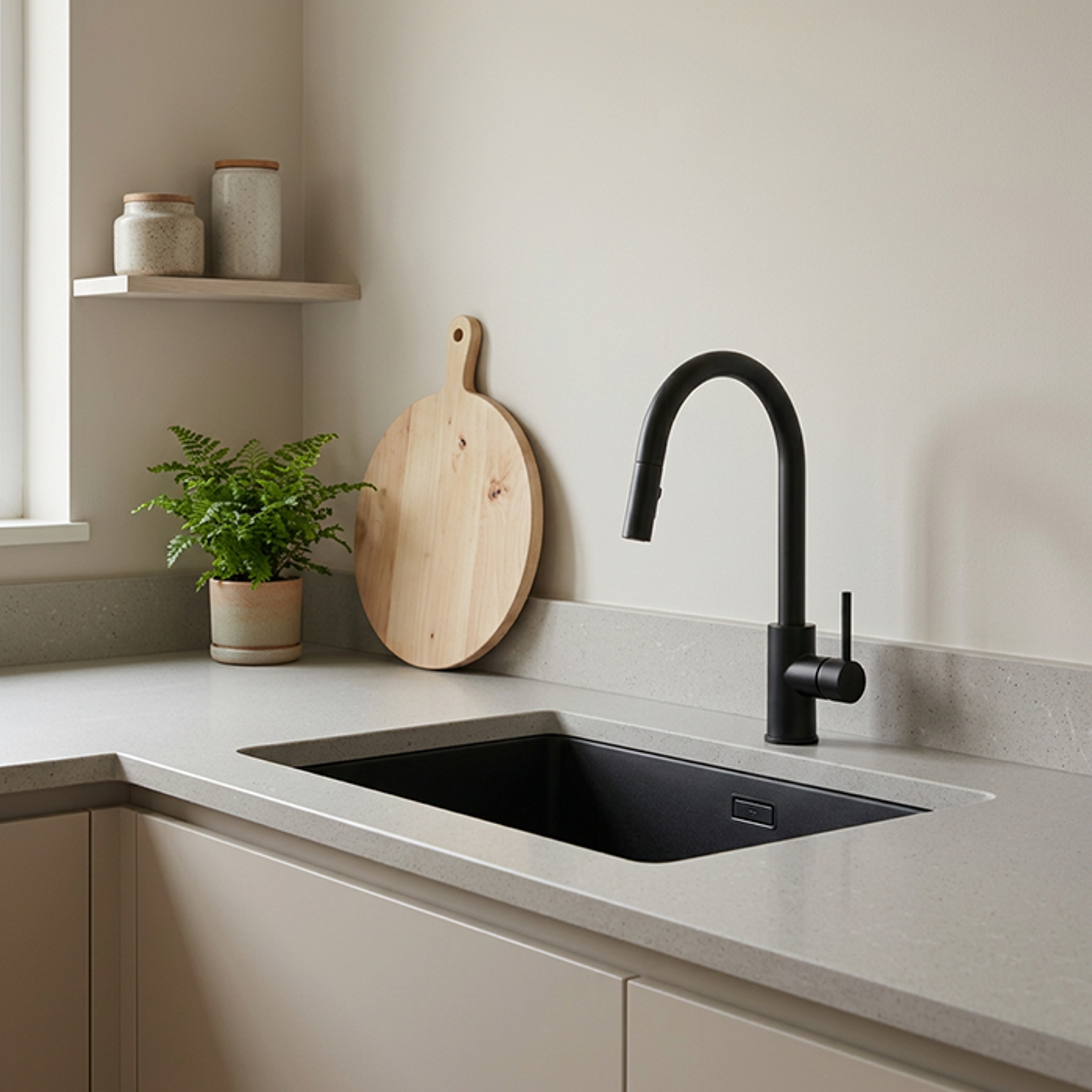 Undermount Granite Kitchen Sink Design with Single Bowl Basin