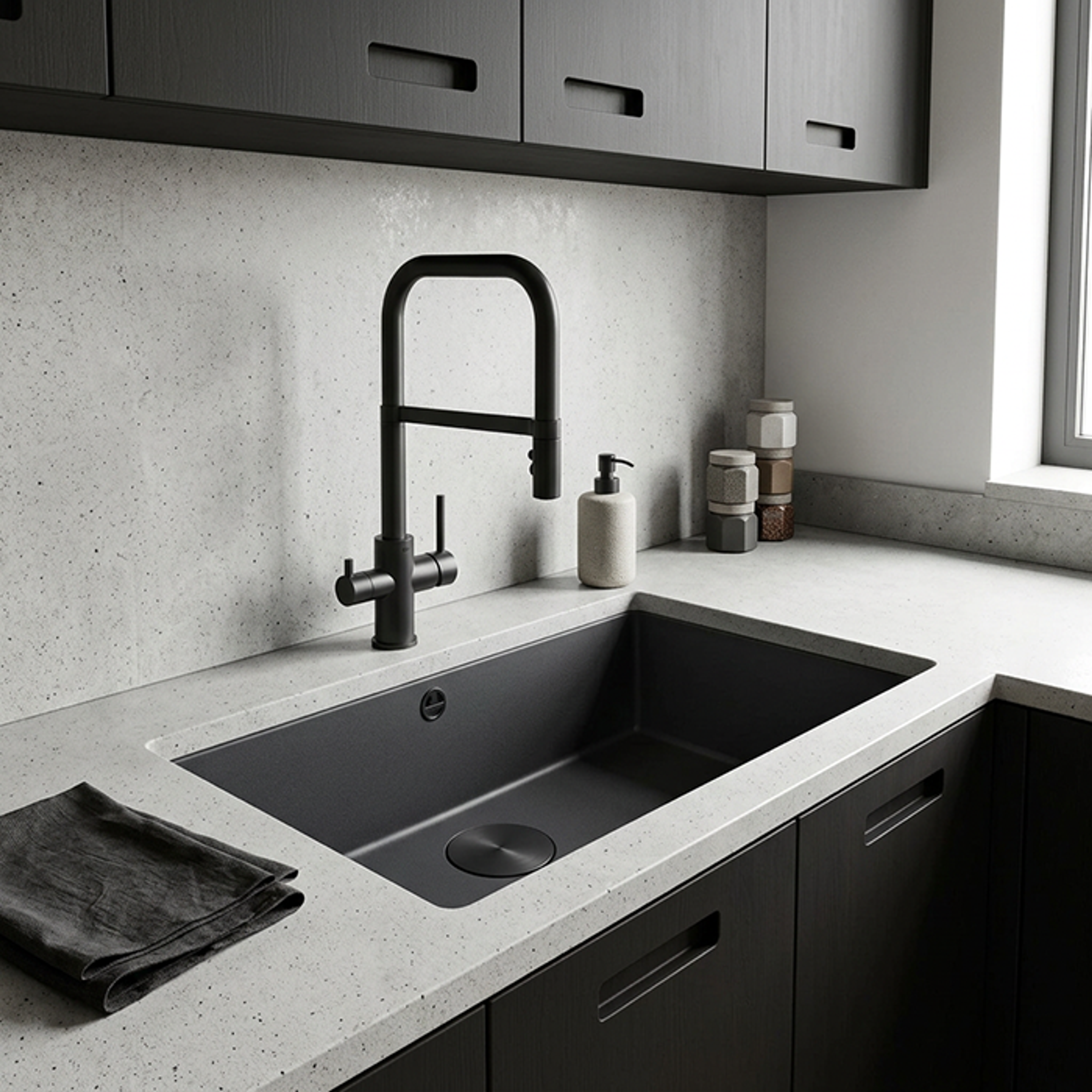 Granite Undermount Single Bowl Kitchen Sink Design for Countertops