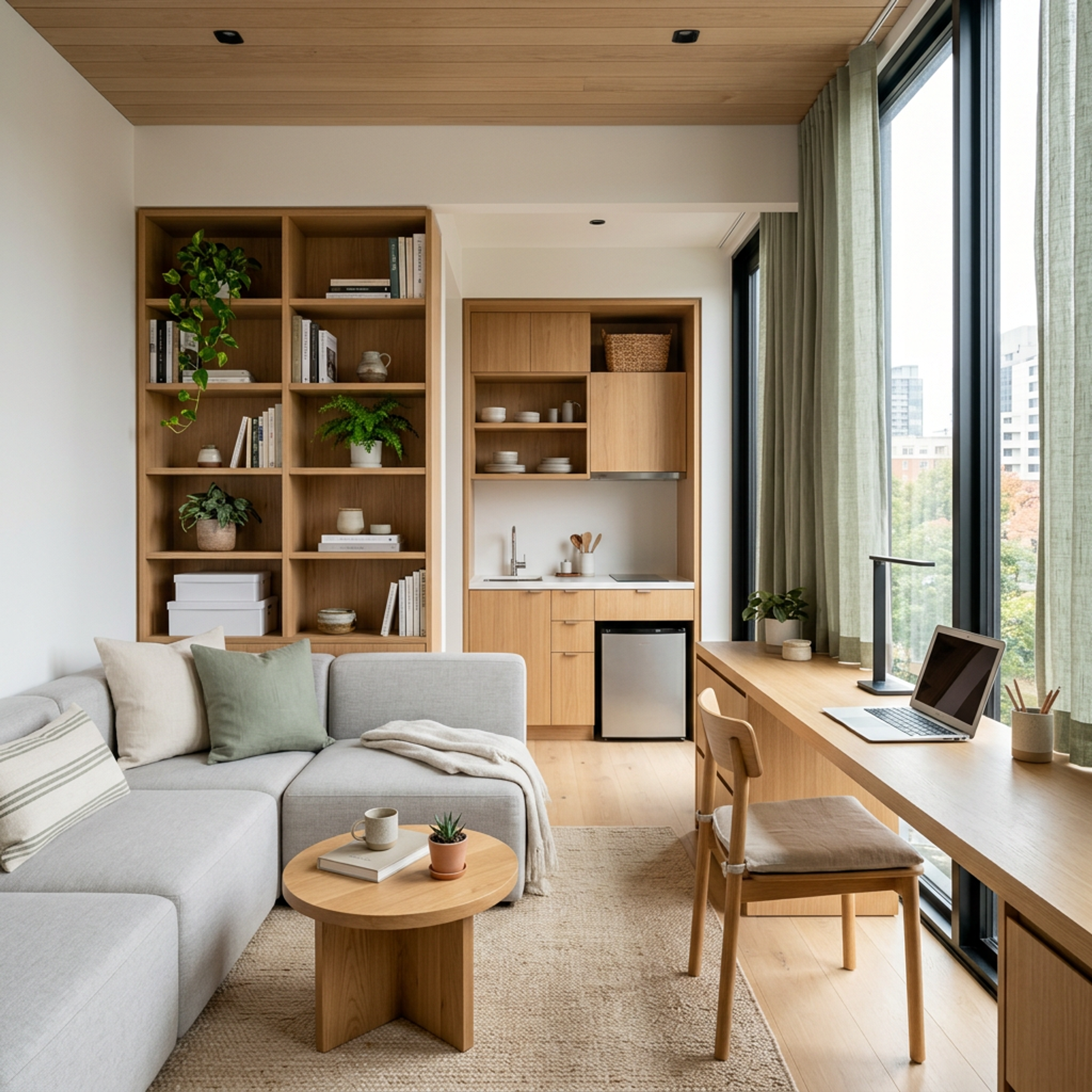 Modern Window Study Counter Space Saving Design With Slatted Ceiling