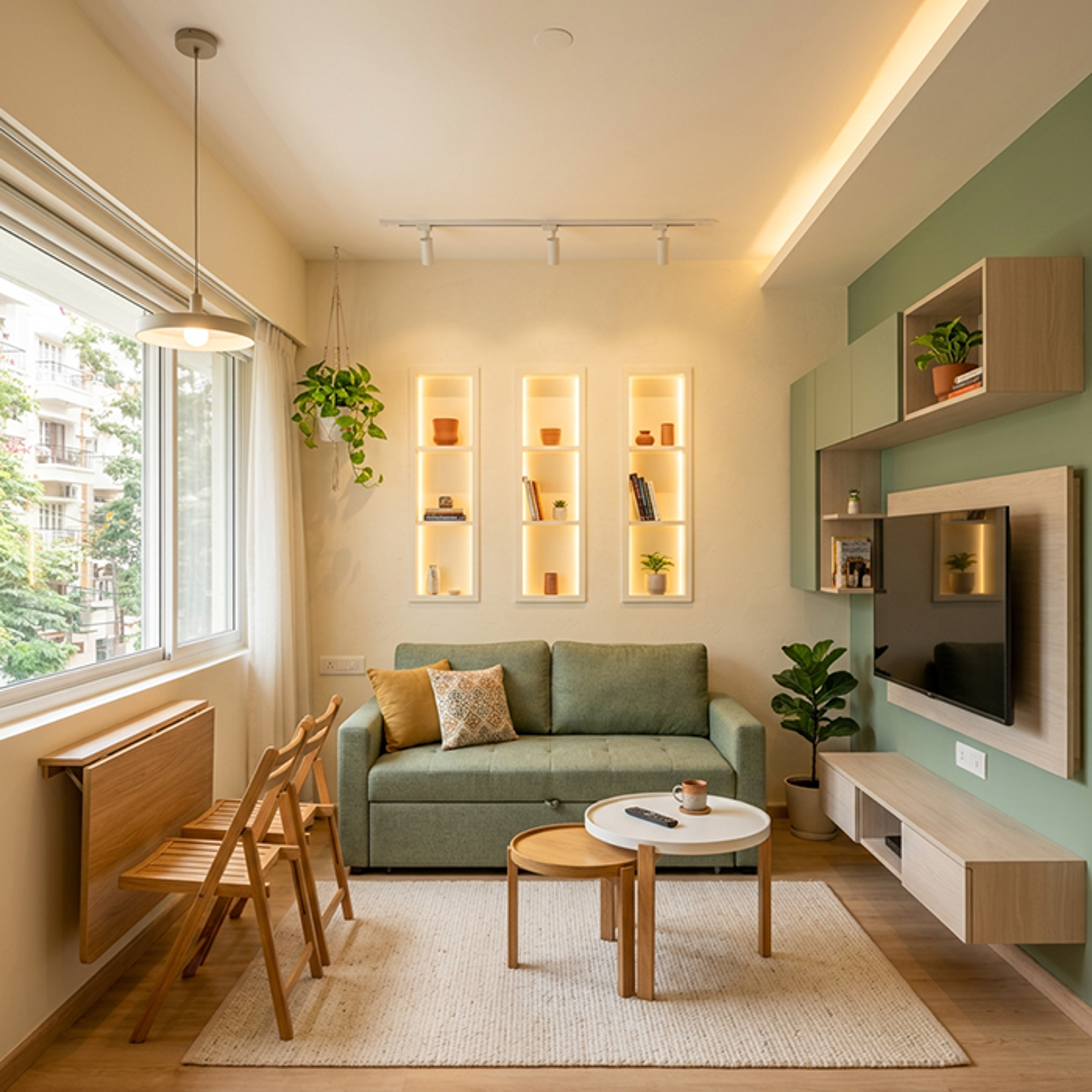Space Saving Design with Foldable Dining Table and Nesting Coffee Tables
