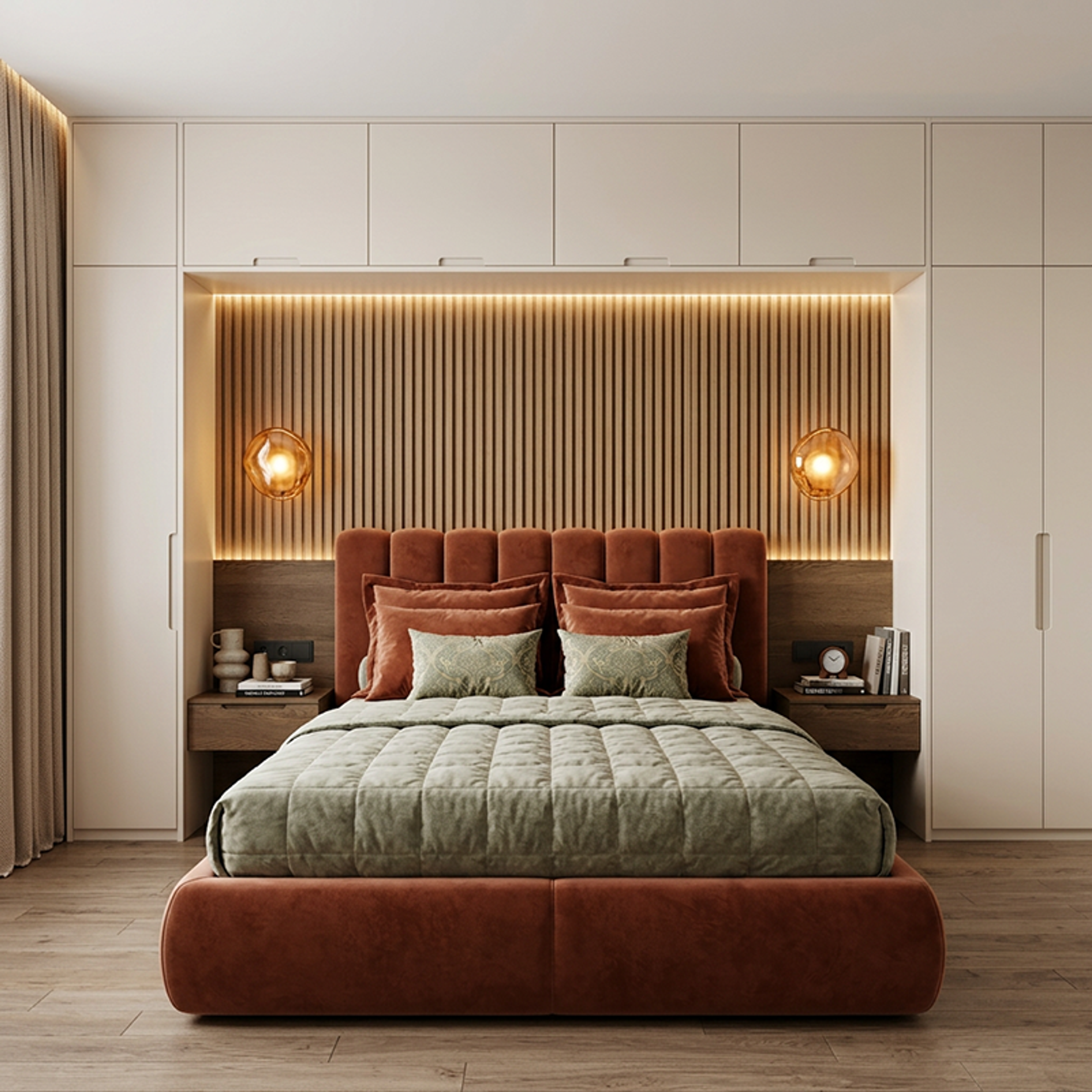 Contemporary Space Saving Kids Bedroom Design with Wall to Wall Wardrobe