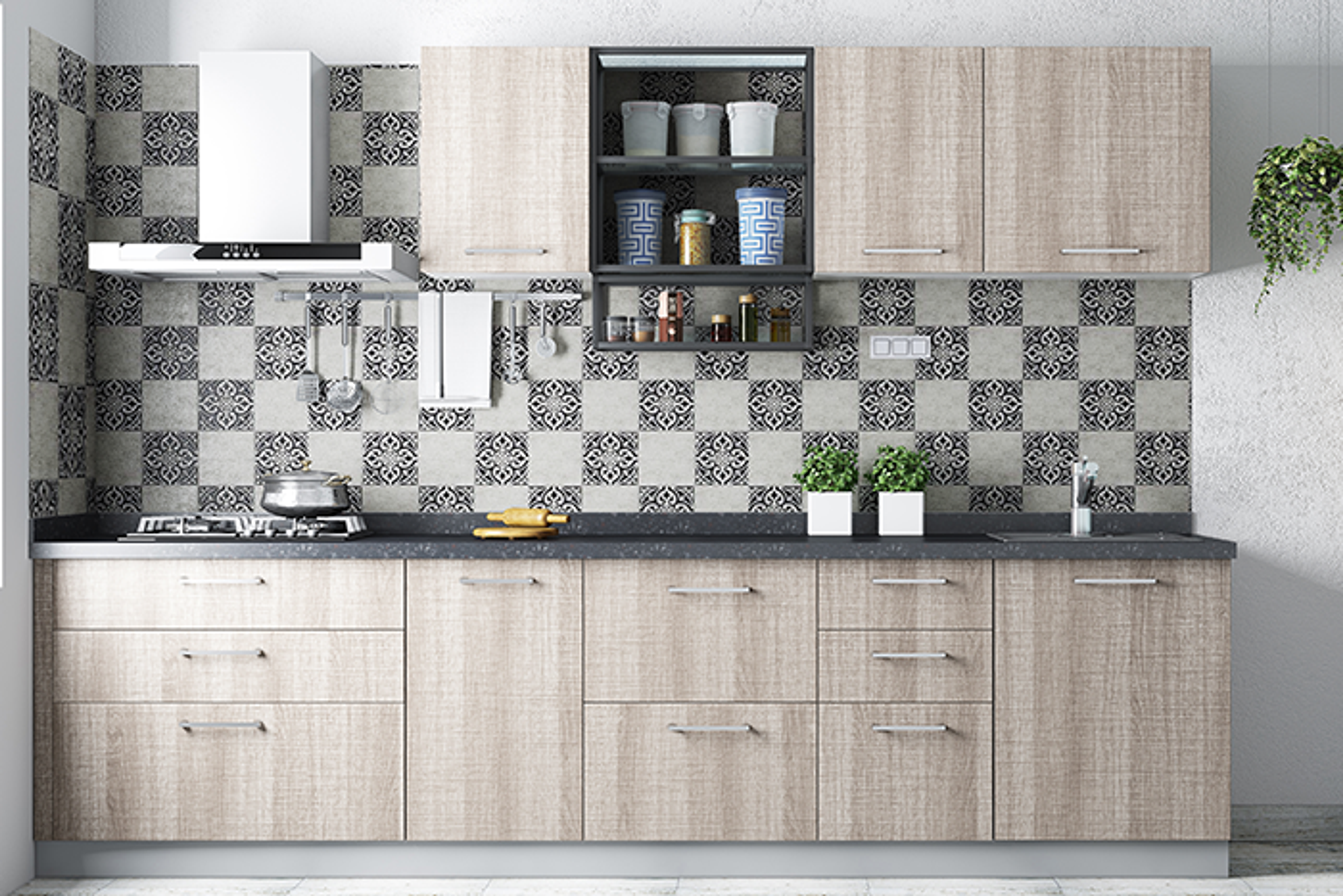 Moroccan Kitchen Tile Design with Grey and White Ceramic Tiles