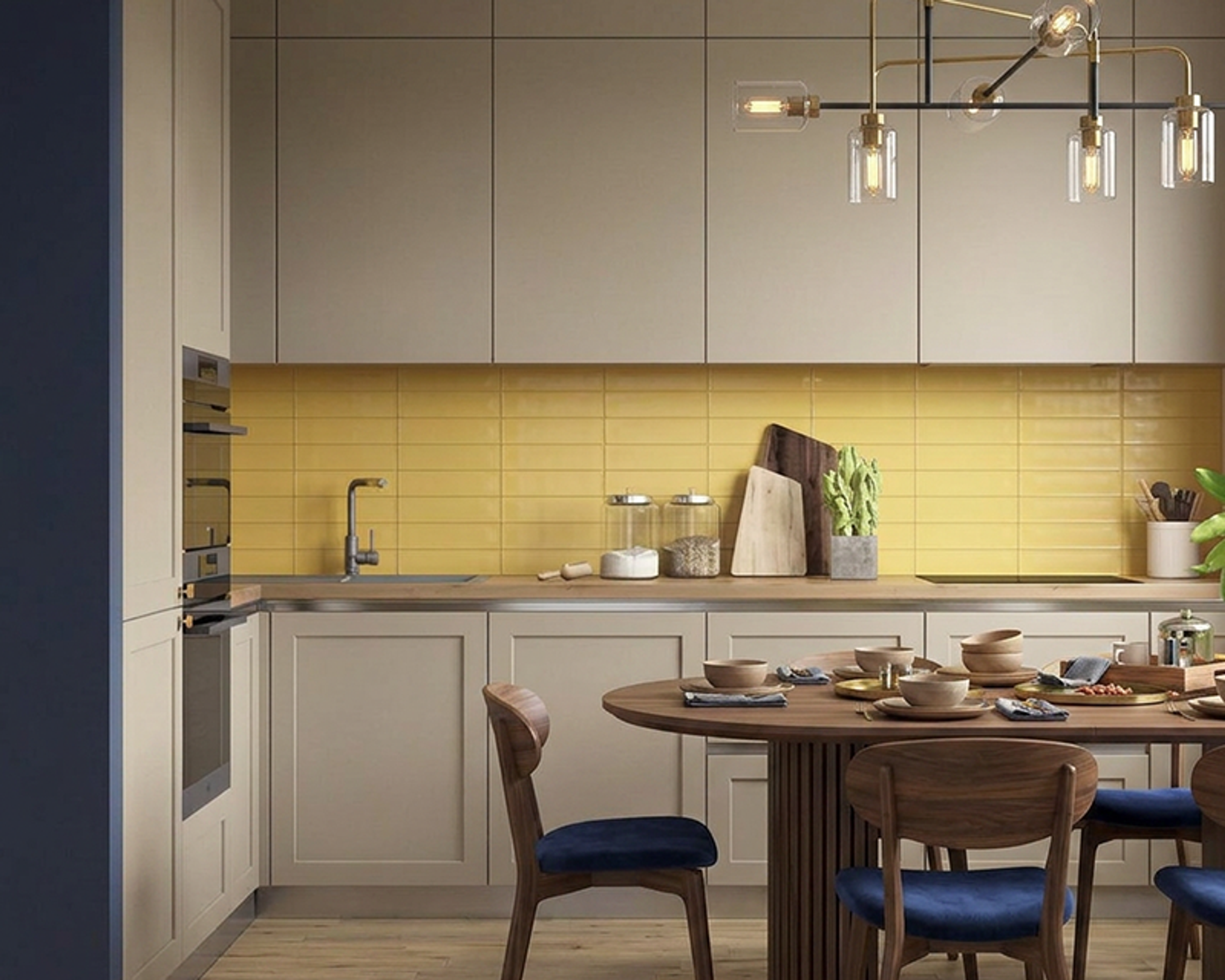 Kitchen Backsplash Tile Design with Horizontal Brick Layout