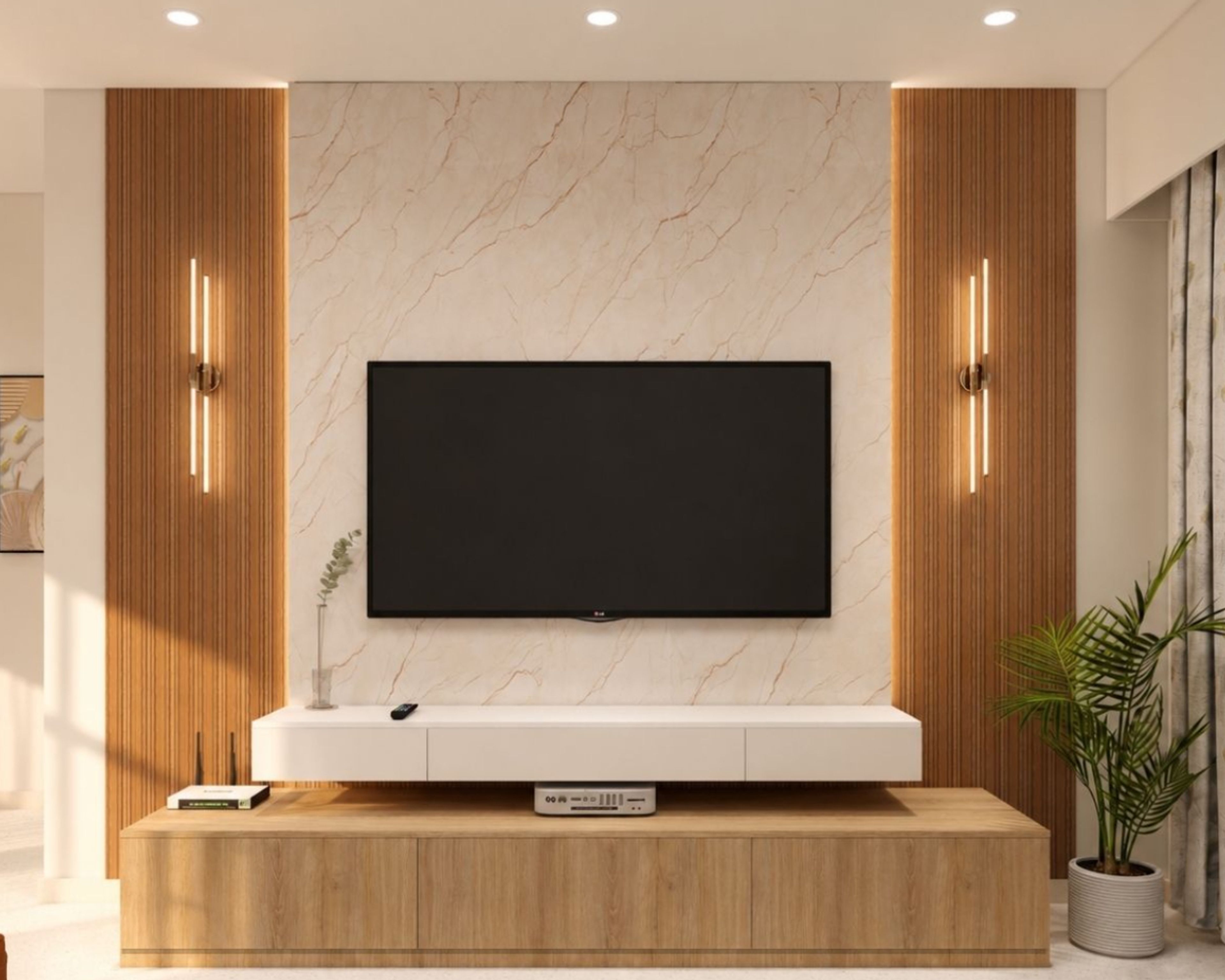 Two-Tier Santana Oak and White TV Unit Design