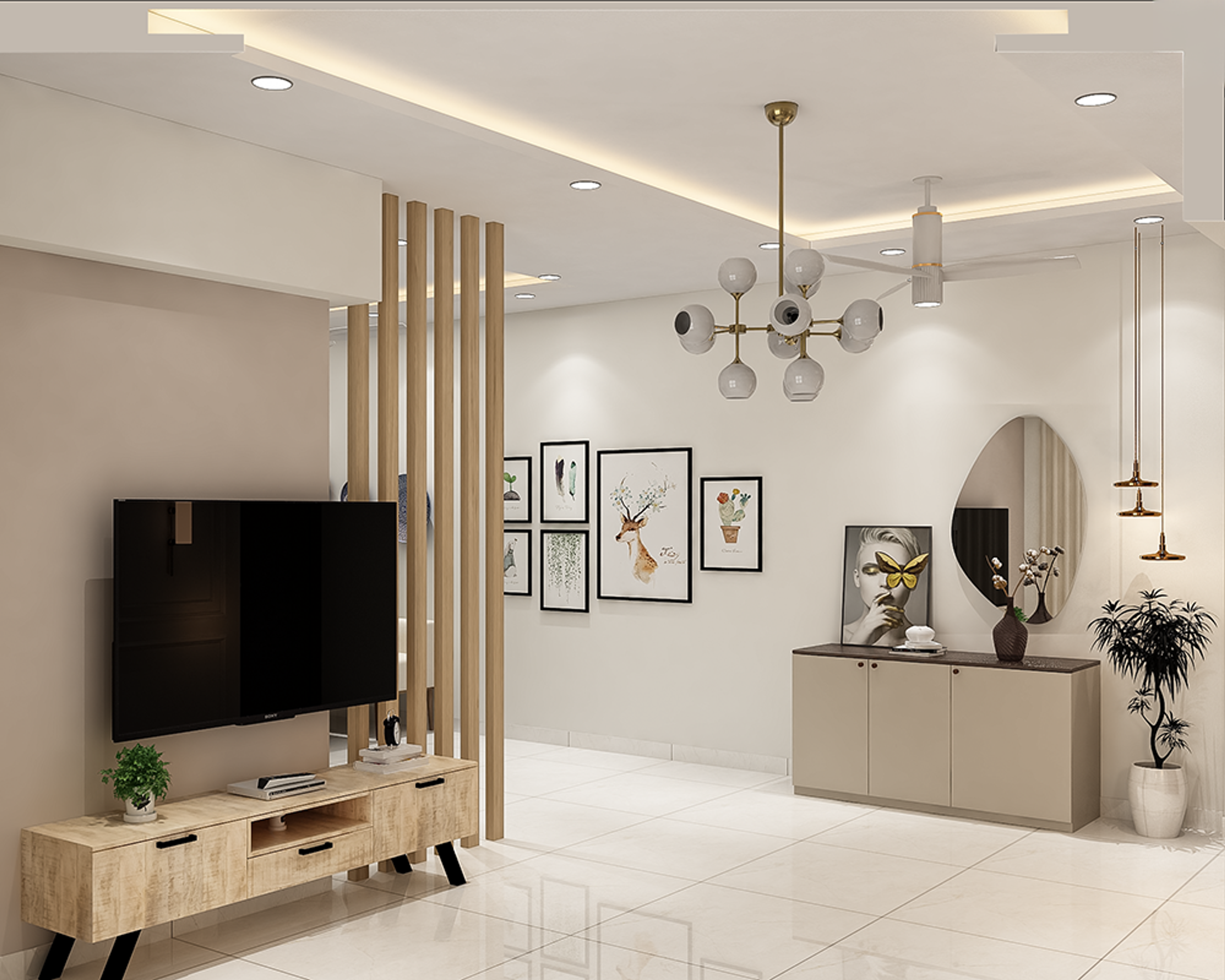 Wood TV Unit Design with Low Console and Open Media Storage