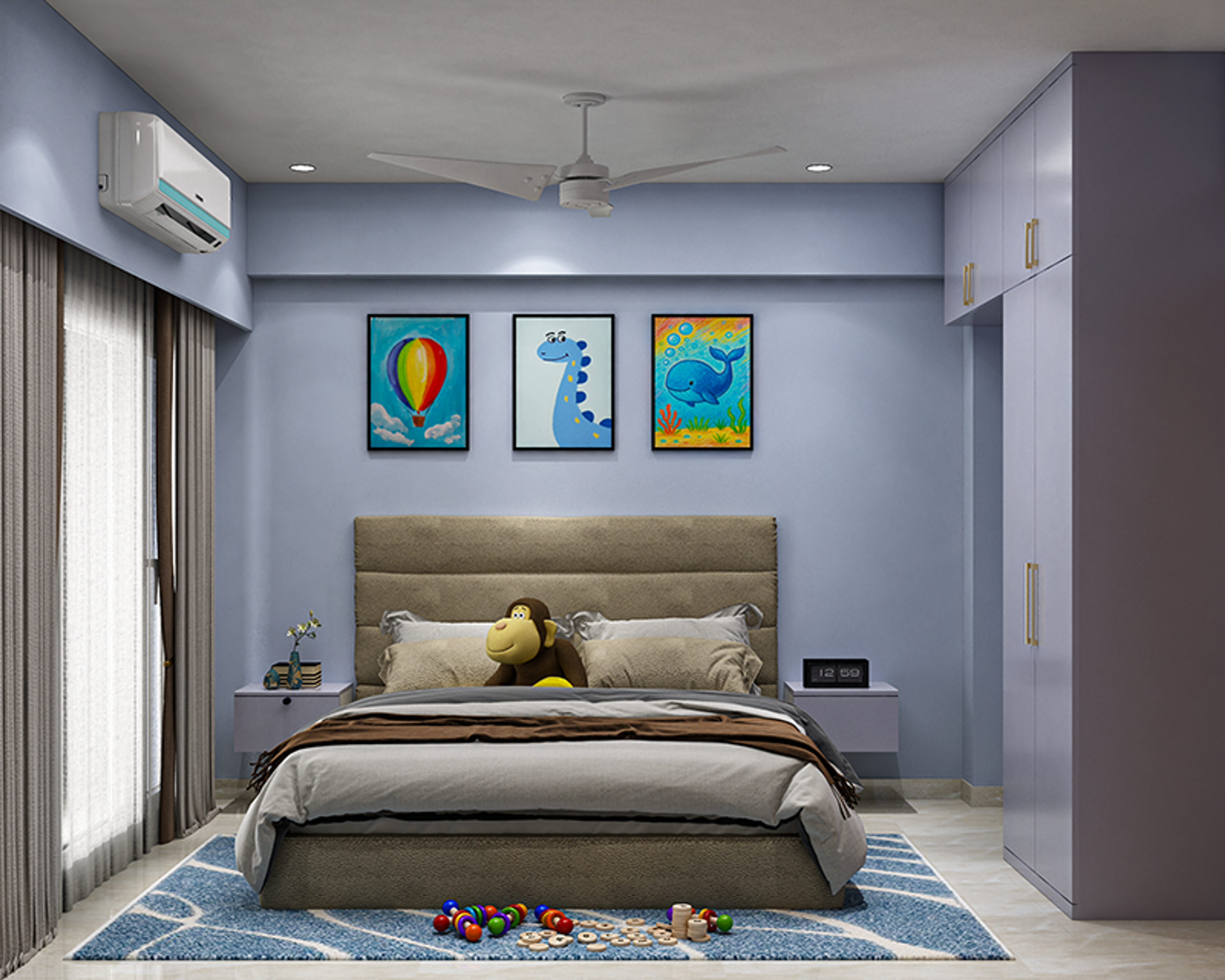 Soft Blue Wall Paint Design in a Playful Kids Bedroom