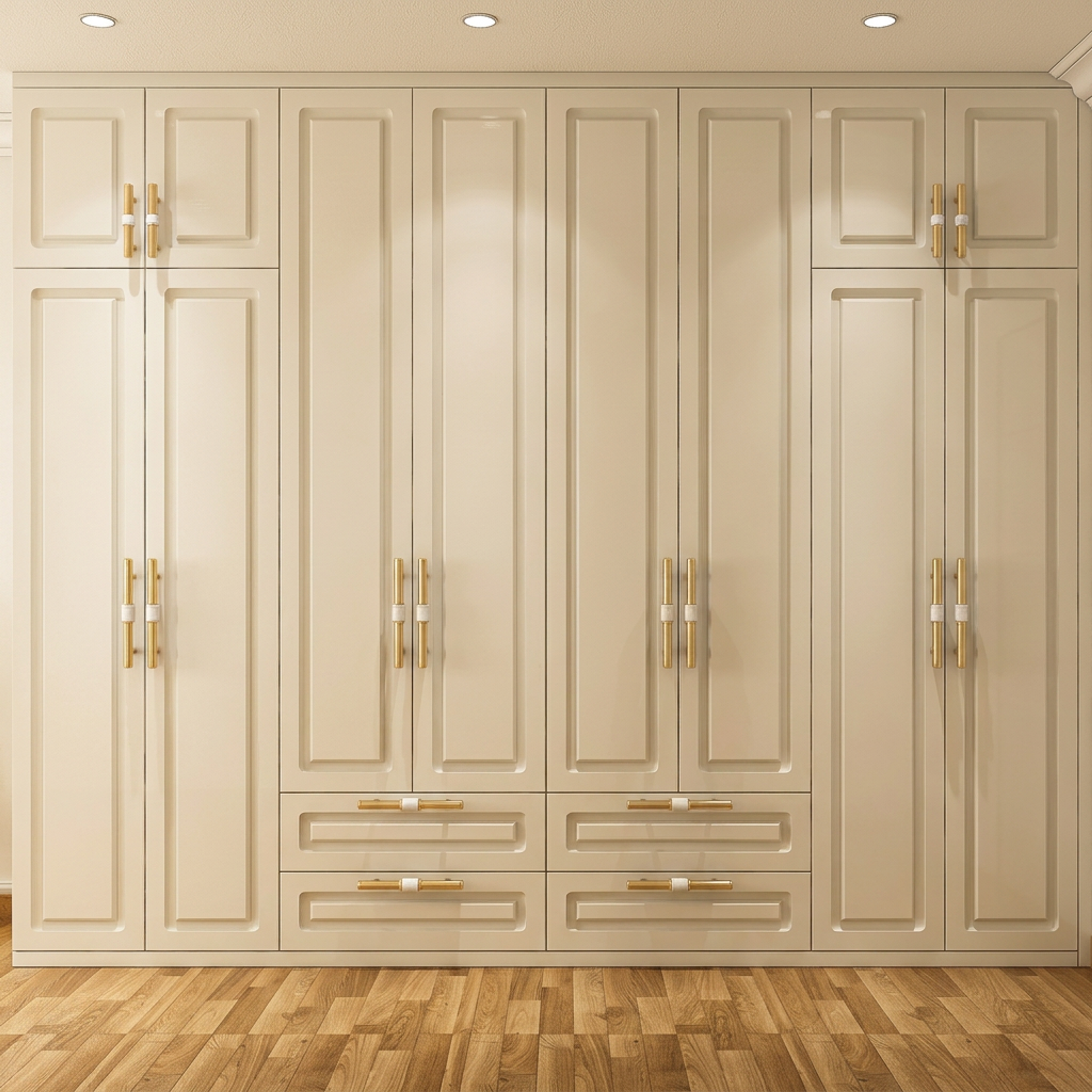 Off-White Swing Wardrobe Design with Recessed Panel Matte Finish