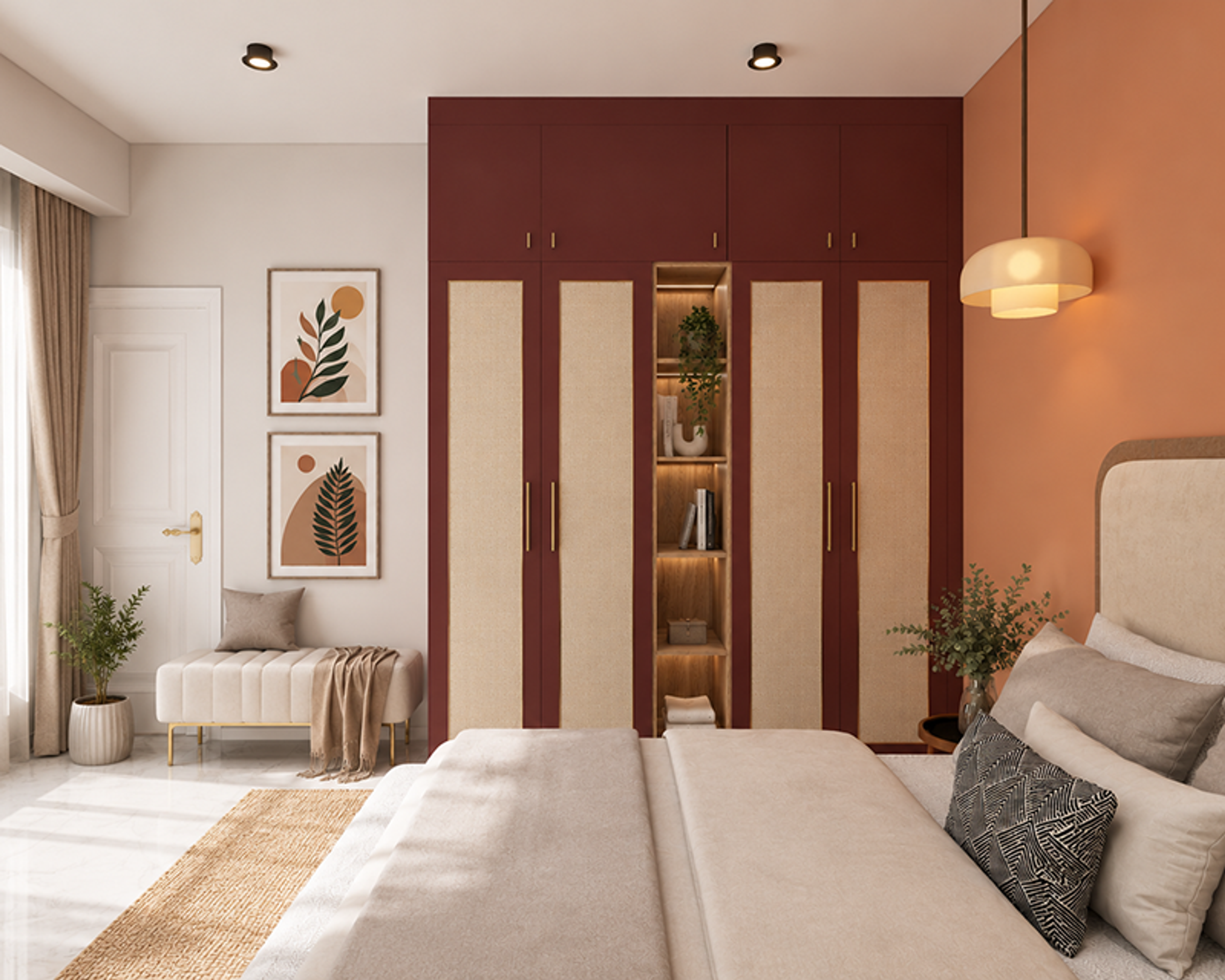 Red and Cane Panel Swing Wardrobe Design