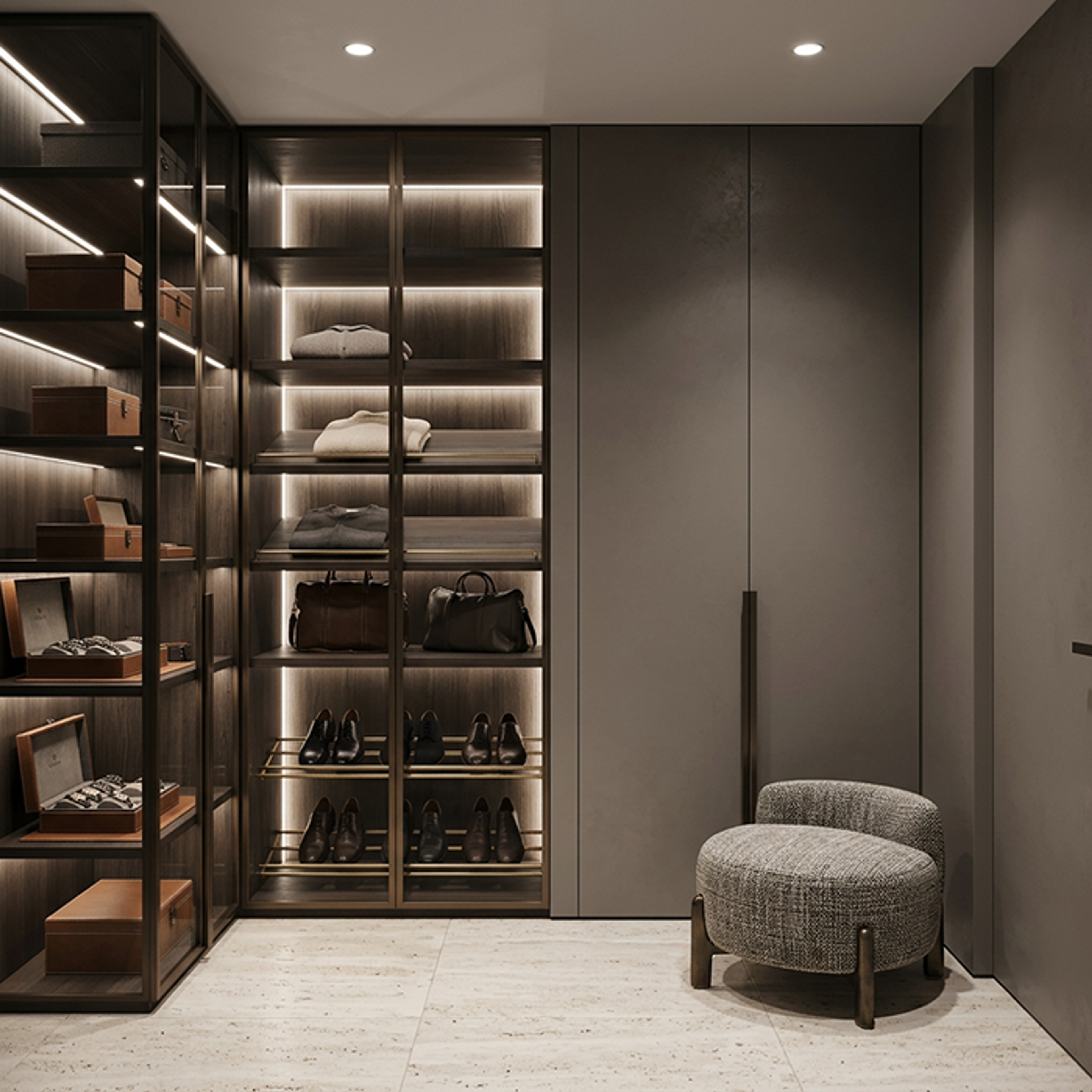6-Door Modern Swing Wardrobe Design with L-Shaped and Glass Shutters