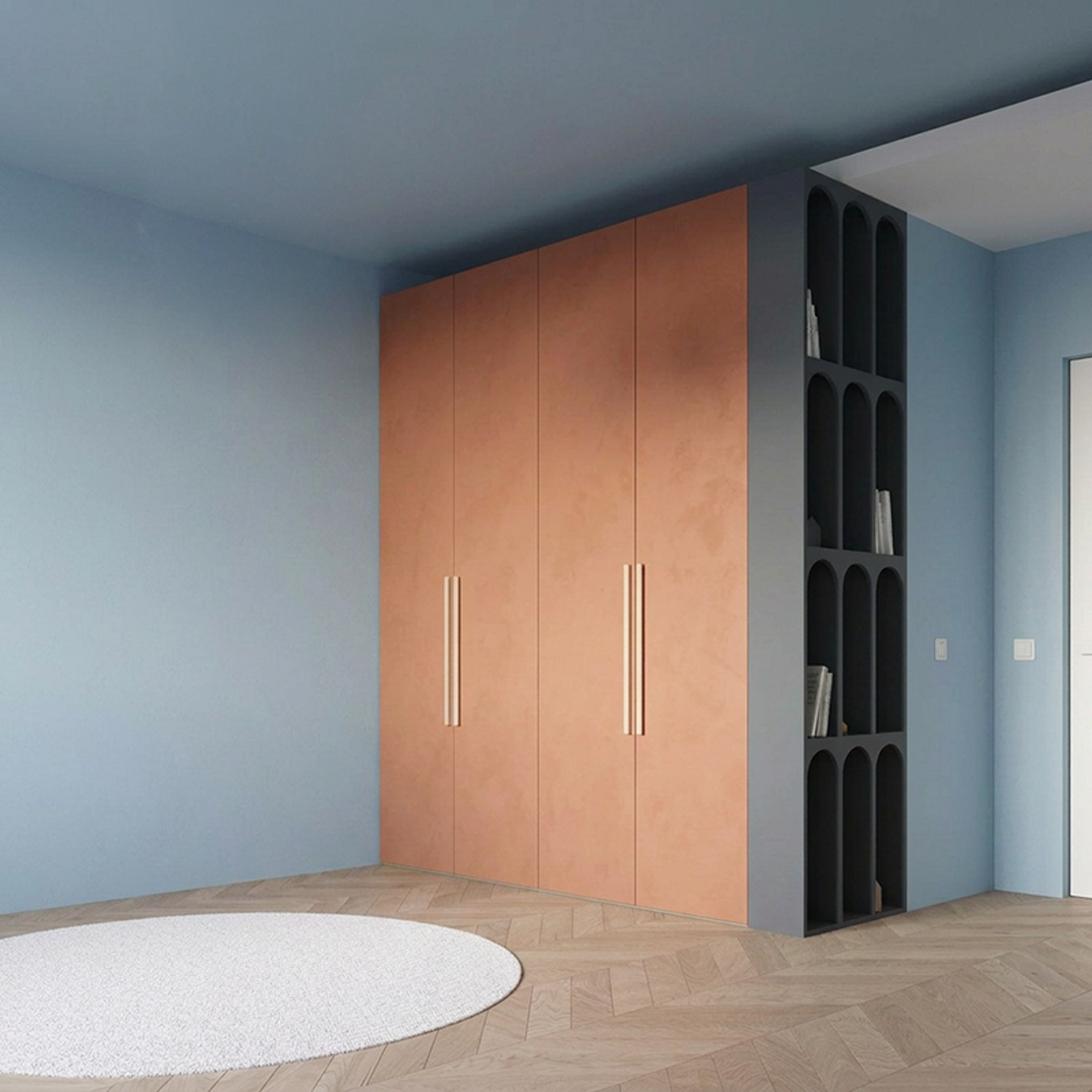 4-Door Modern Swing Wardrobe Design with Terracotta and Grey