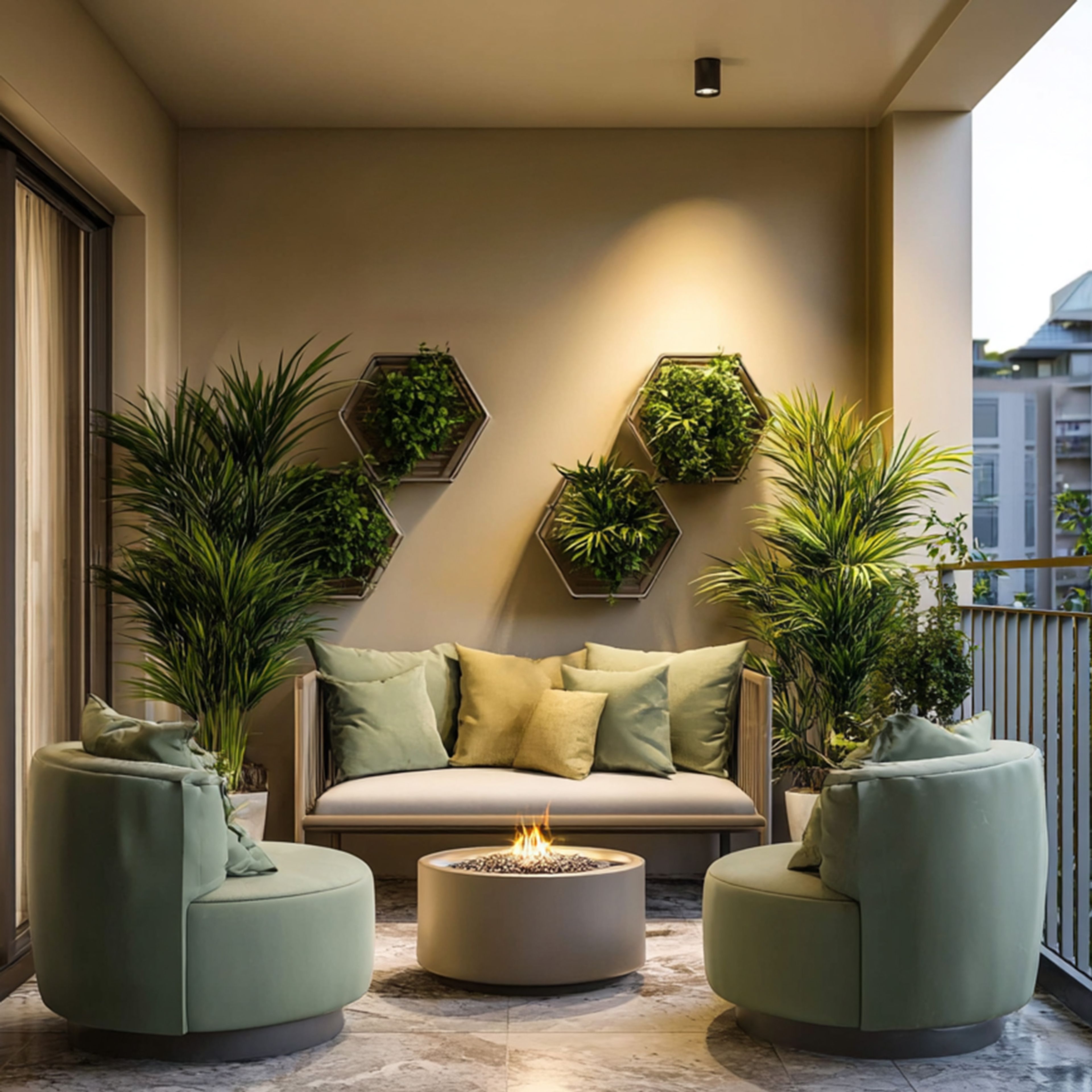 Contemporary Balcony Design with Geometric Vertical Garden Feature Wall