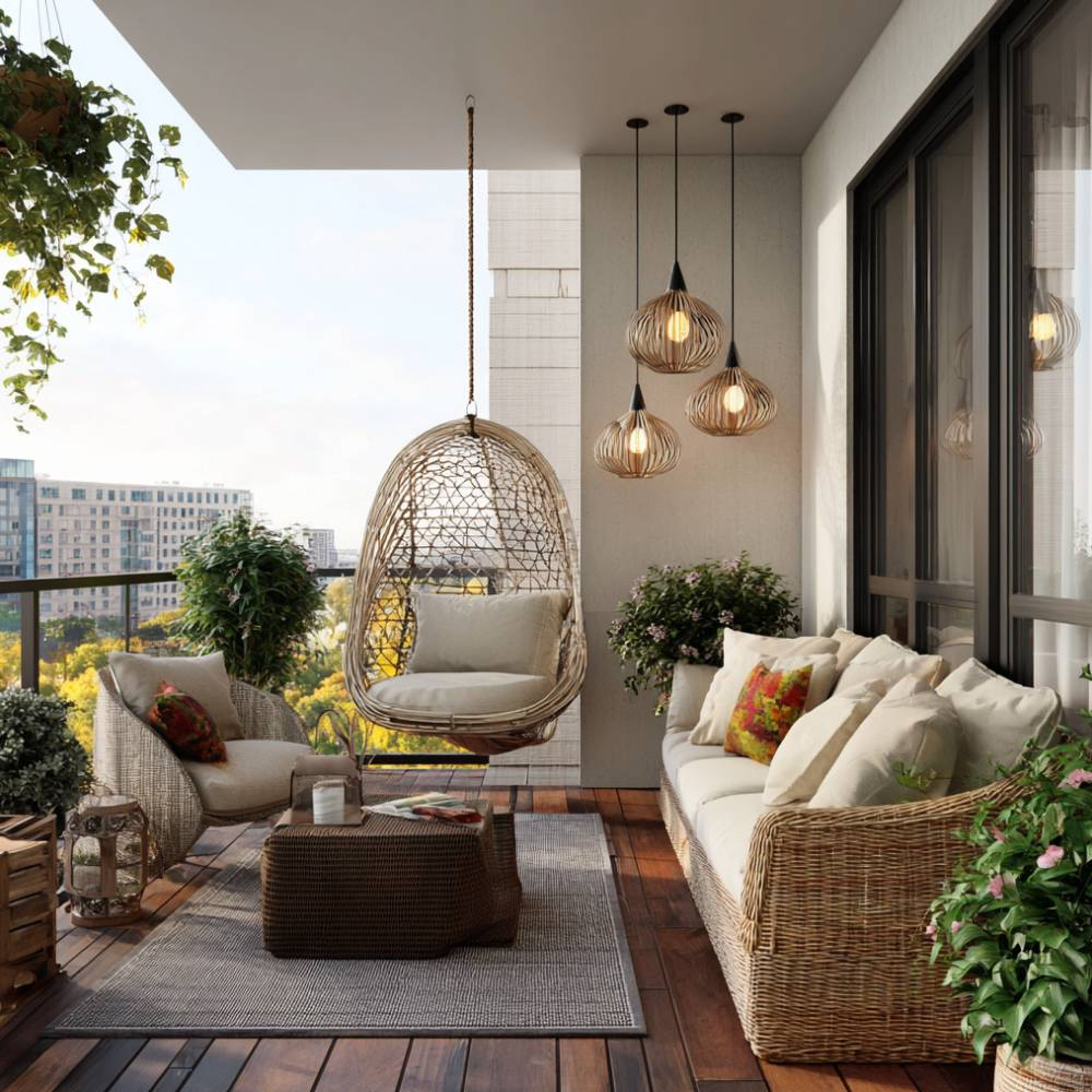 Modern Balcony Design with Open Railing and Neutral Wall