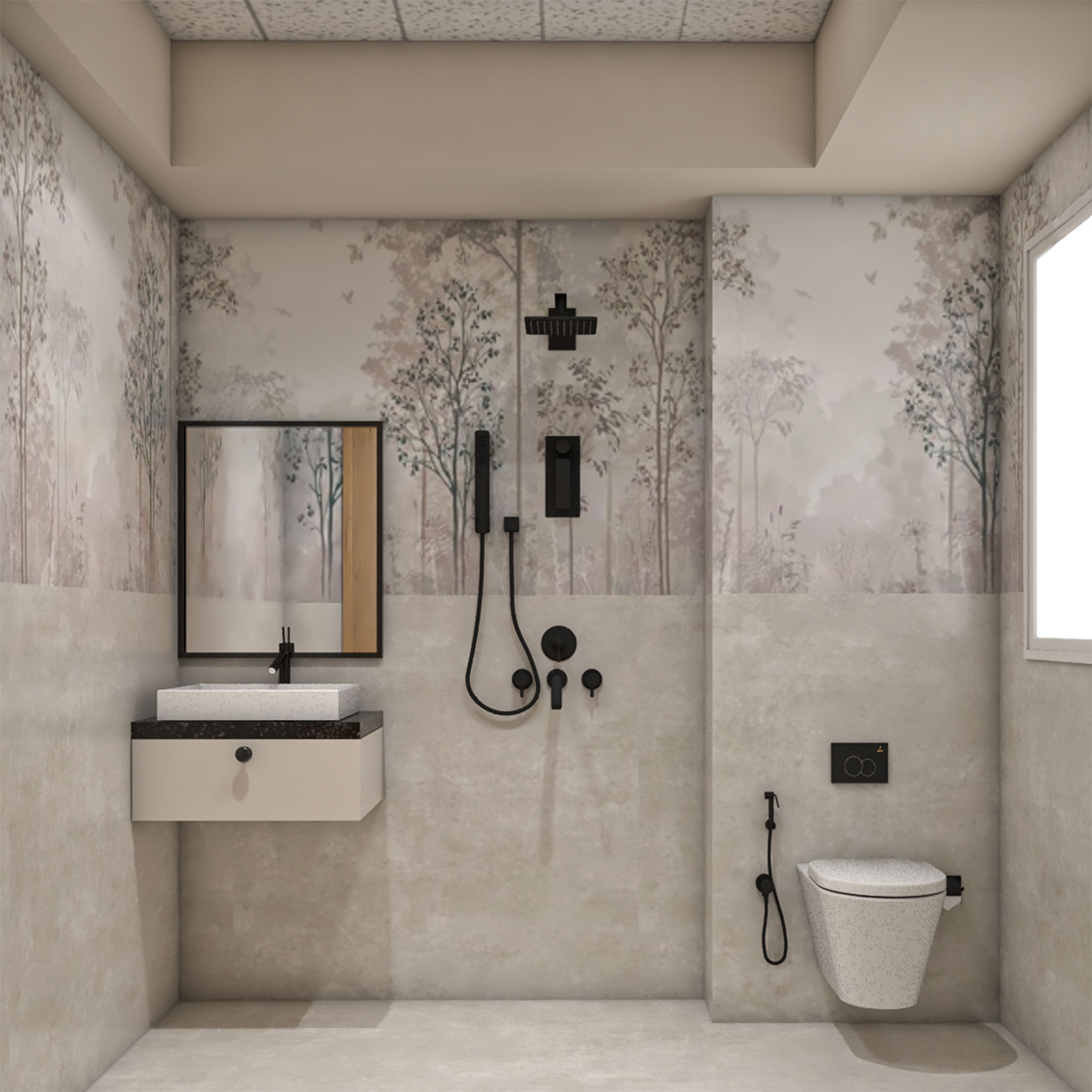 Soft Beige Square Ceramic Bathroom Tile Design in Matte Finish