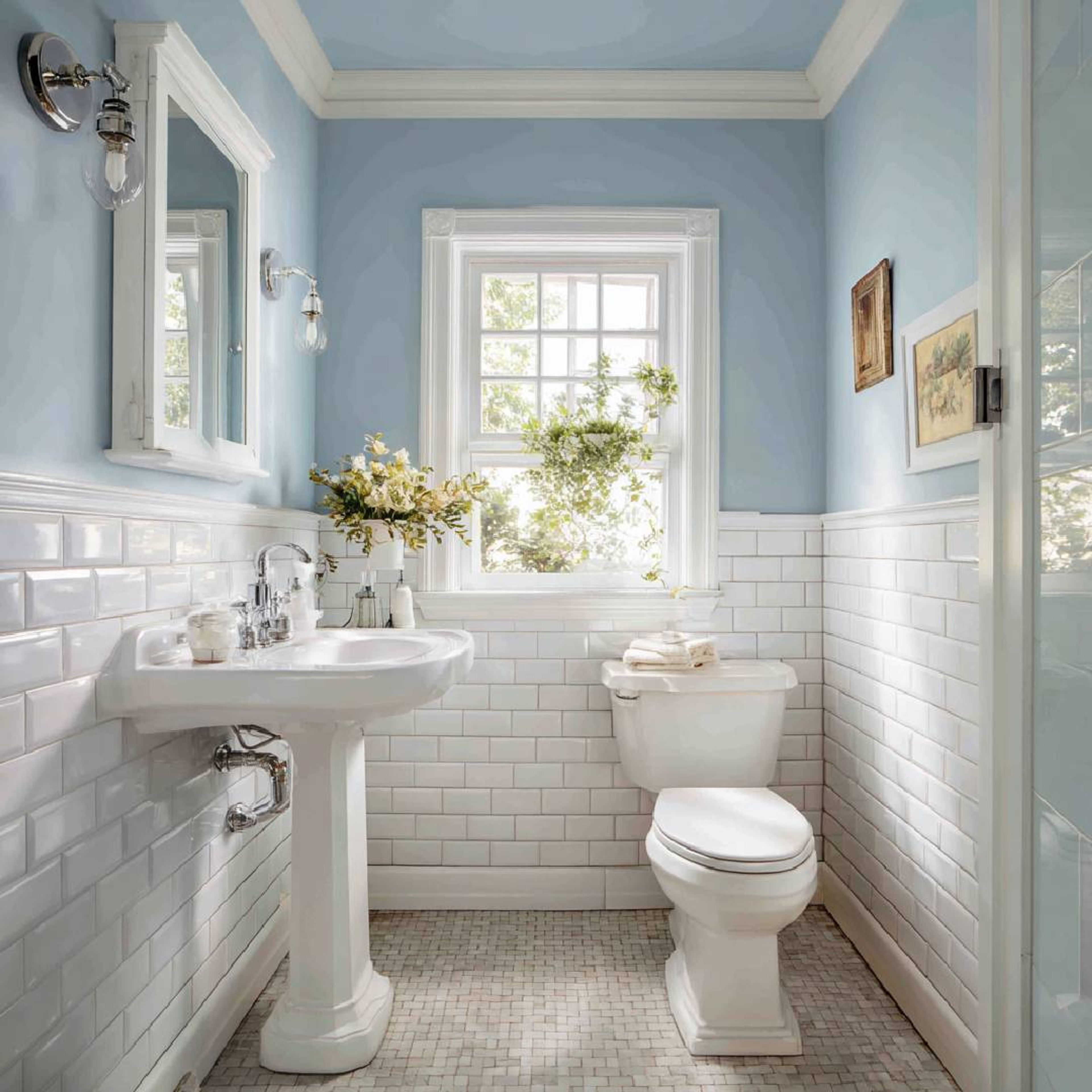 Classic White Bathroom Design with Freestanding Basin and Wall Vanity