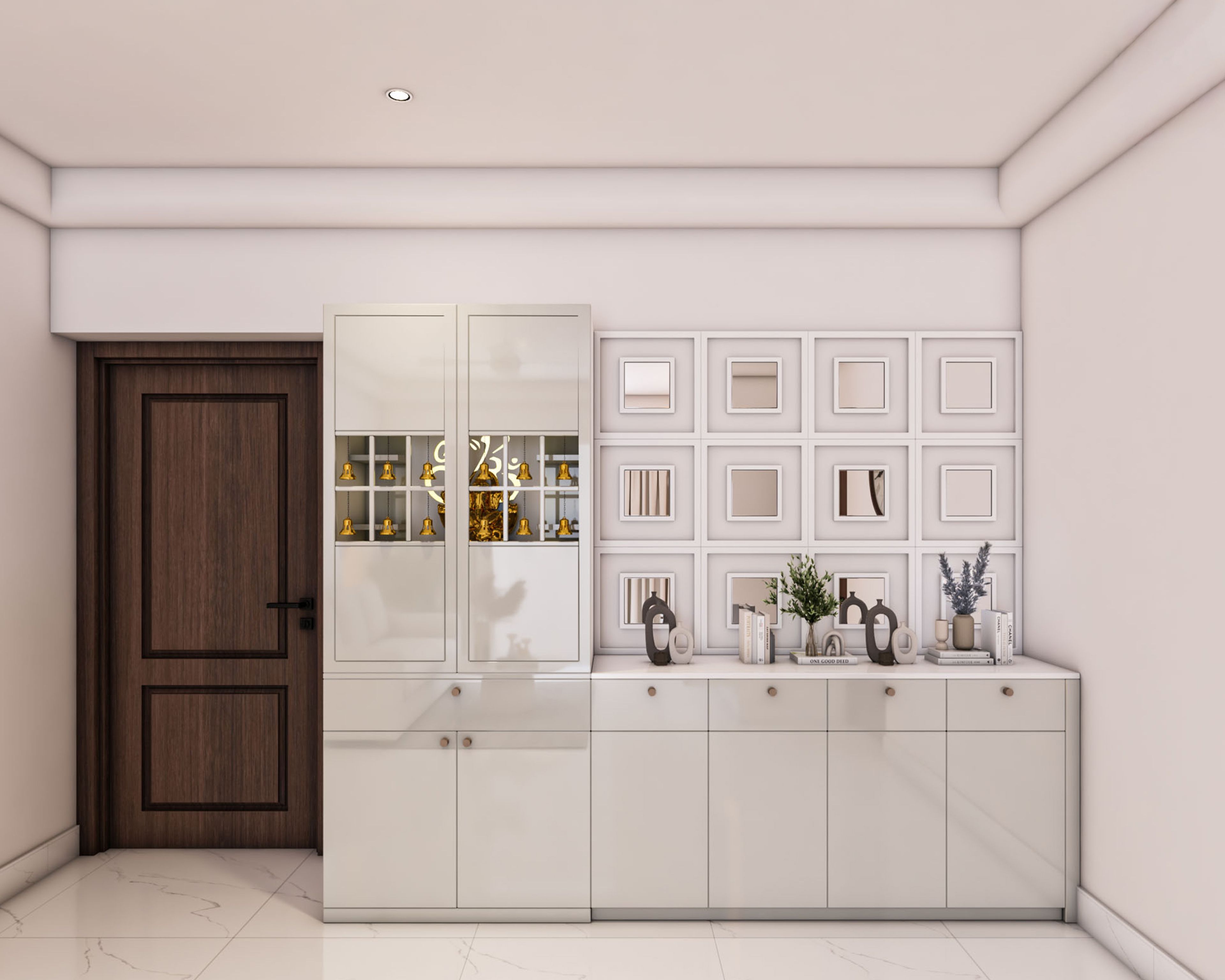 Modern Dining Room White Crockery Unit Design with Glossy Finish