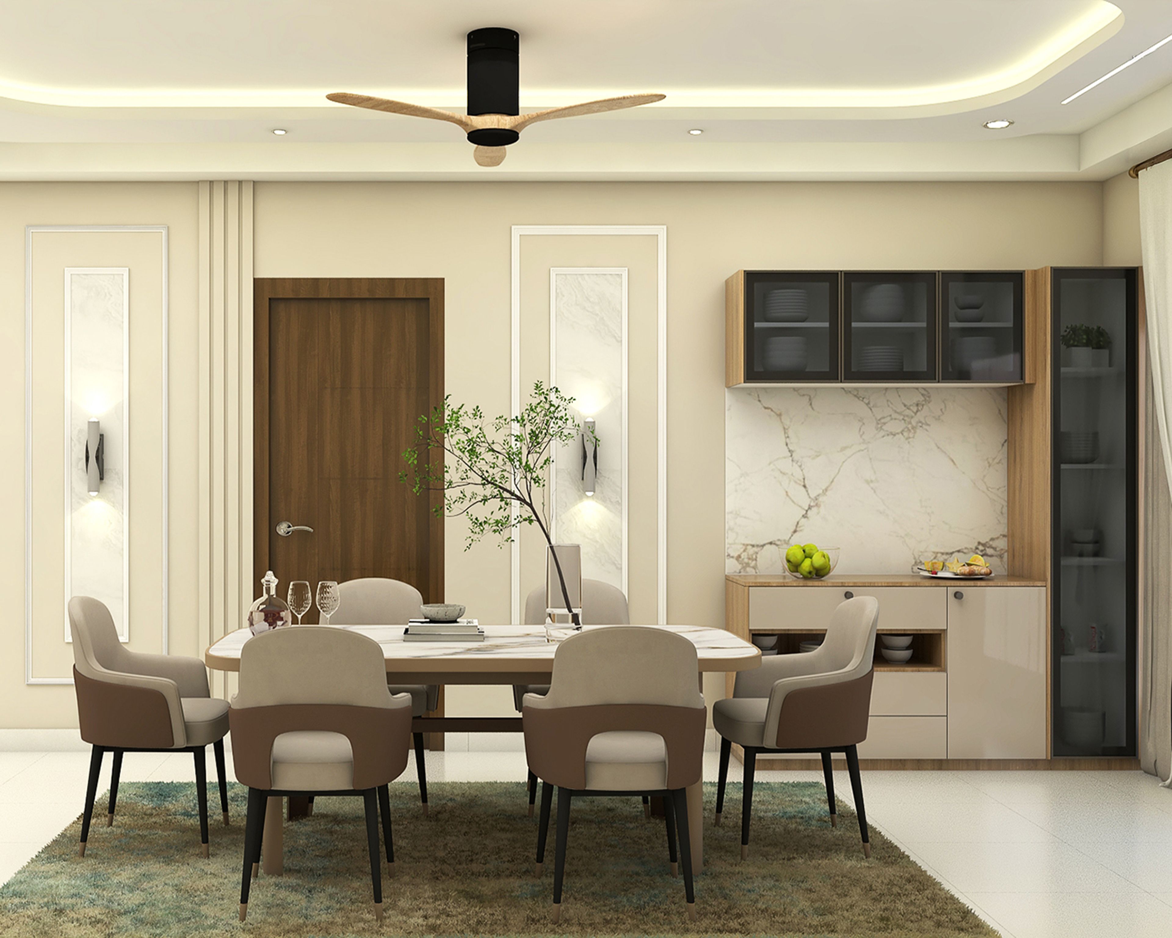 Grey Dining Room Contemporary Crockery Unit Design with Overhead Storage