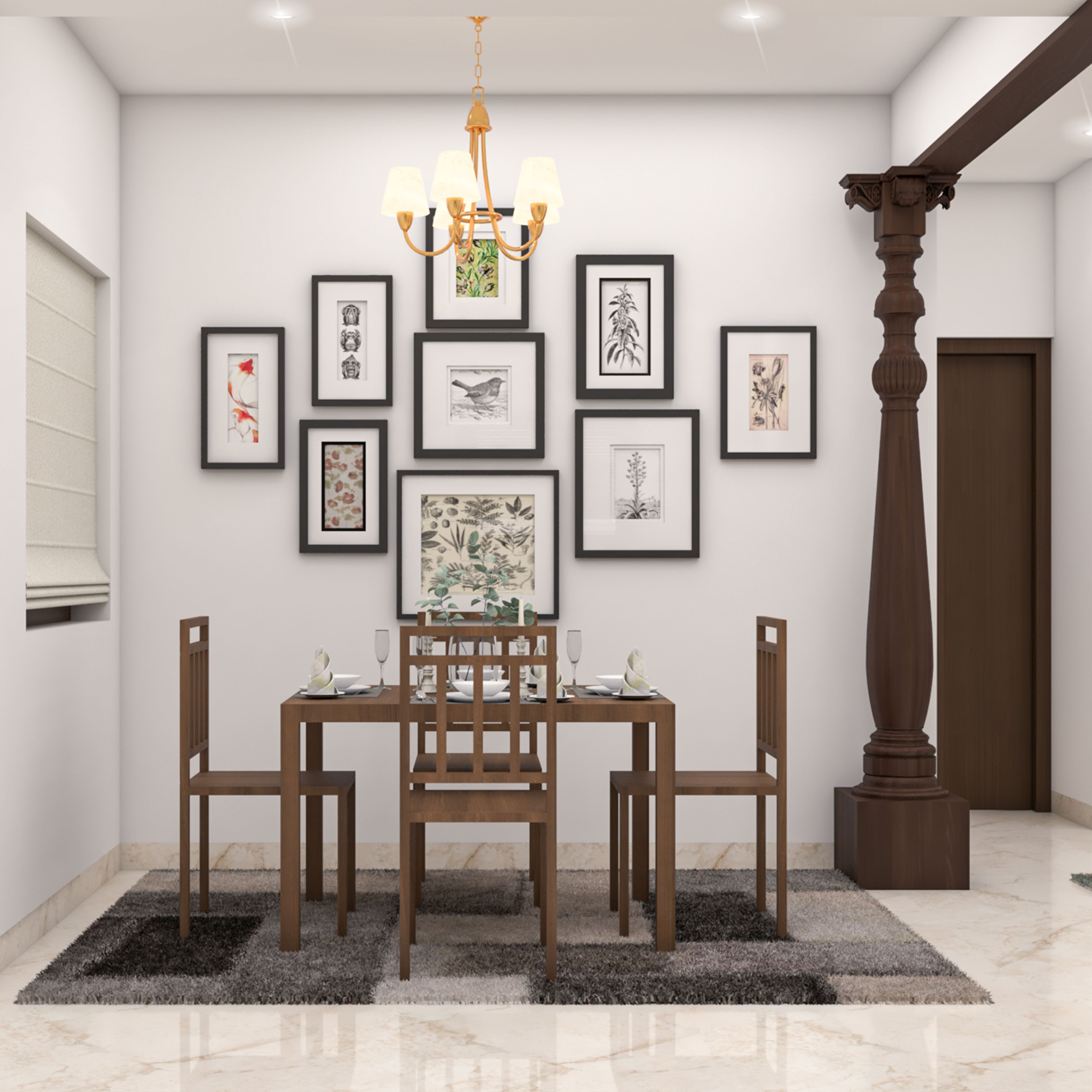 Traditional 4-Seater Dining Room Design with Solid Wood Table
