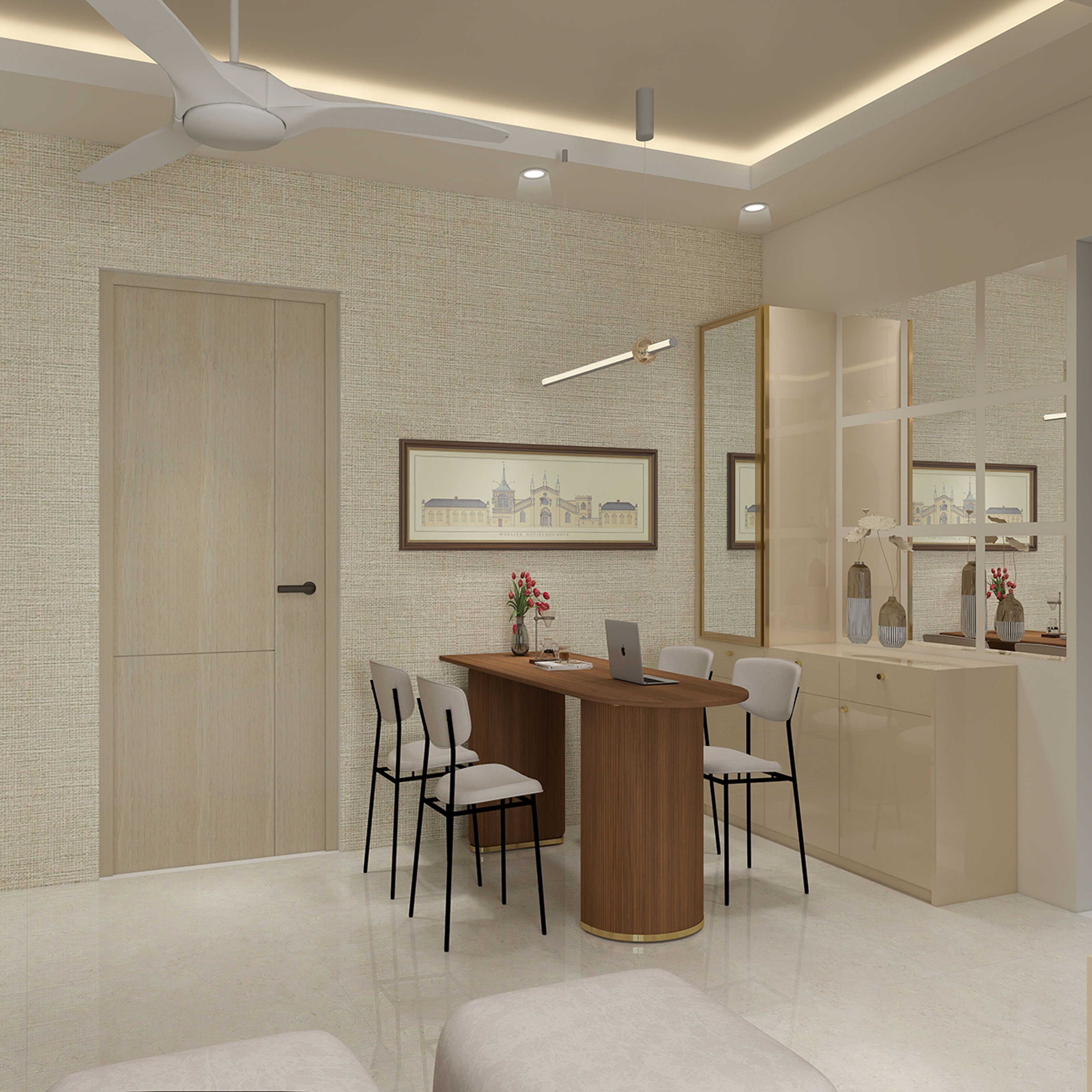 Contemporary Single Layer False Ceiling Design with Spot and Cove Lighting