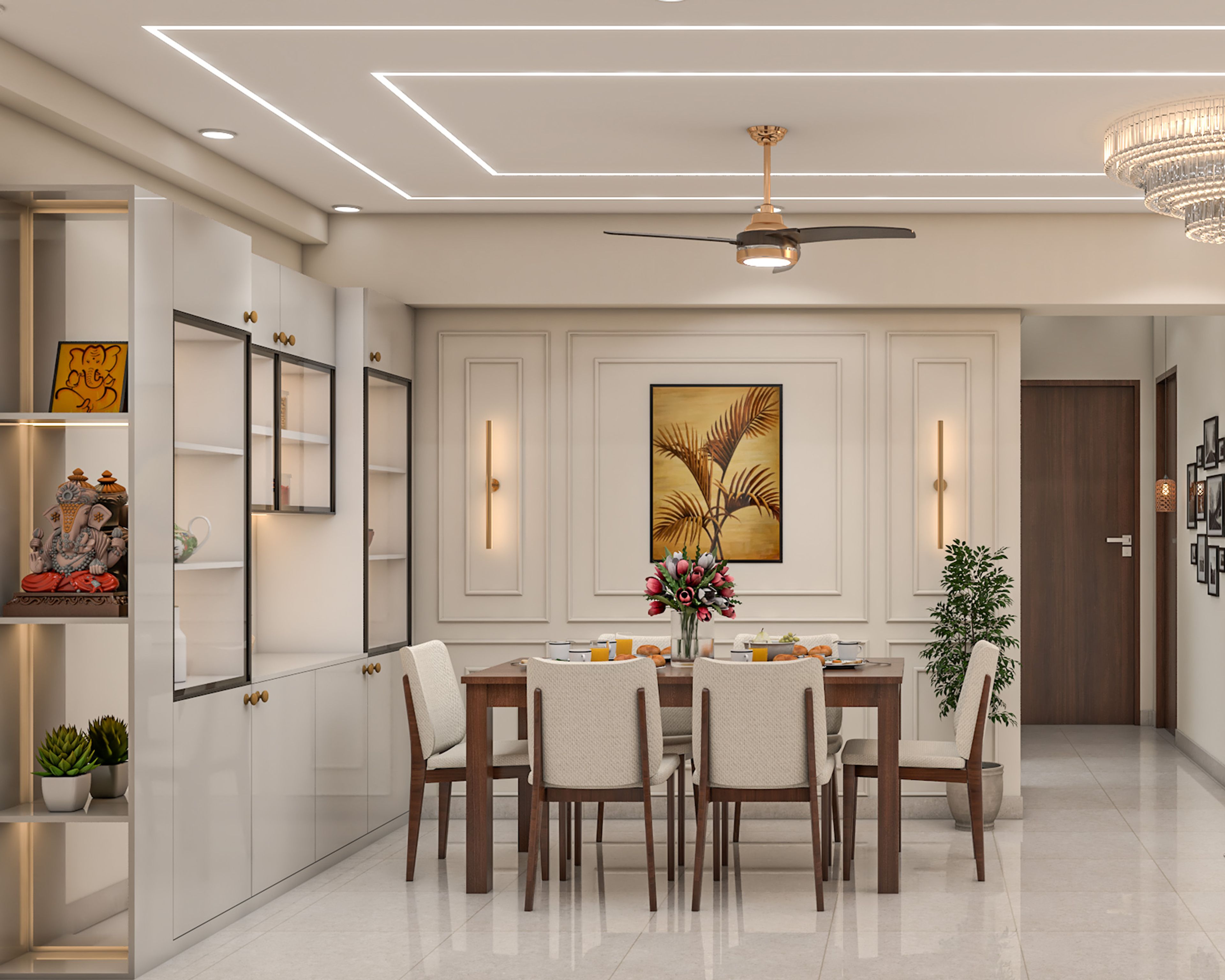 Contemporary Dining Room Design with Wooden Dining Table and Crockery Cabinet