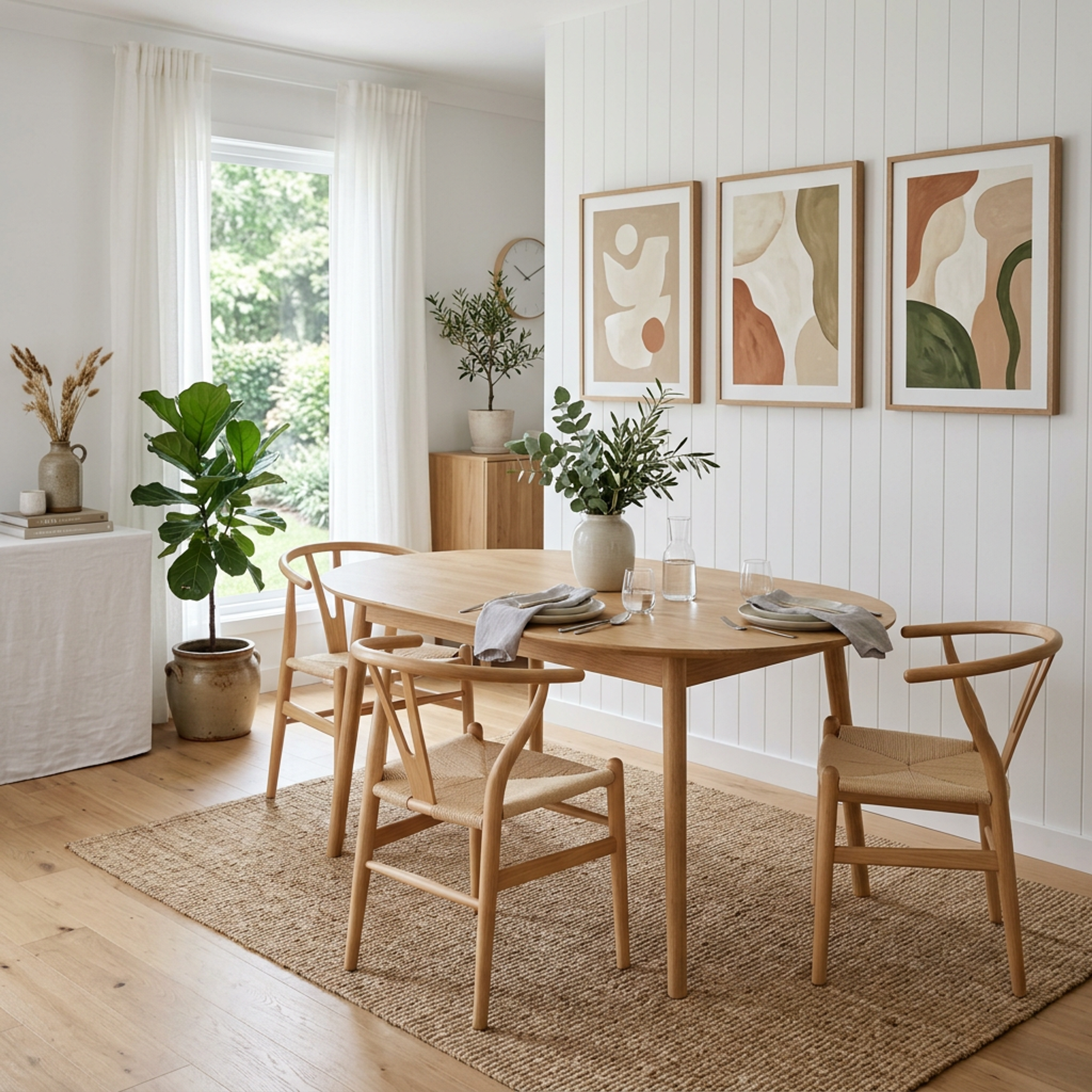 Scandinavian Dining Room Design with Sideboard and Oval Table