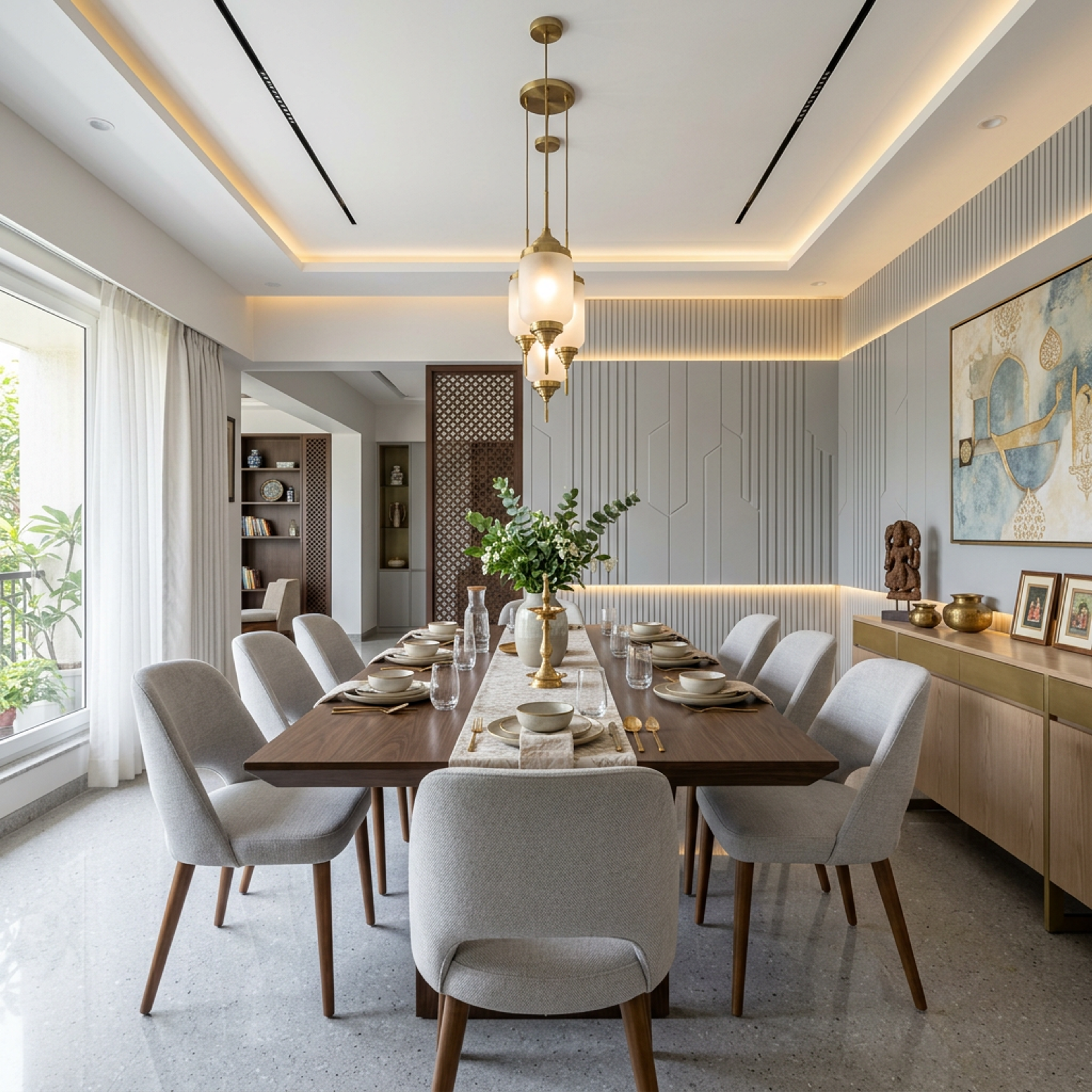 Modern Peripheral Gypsum False Ceiling Design with Cove and Track Lighting