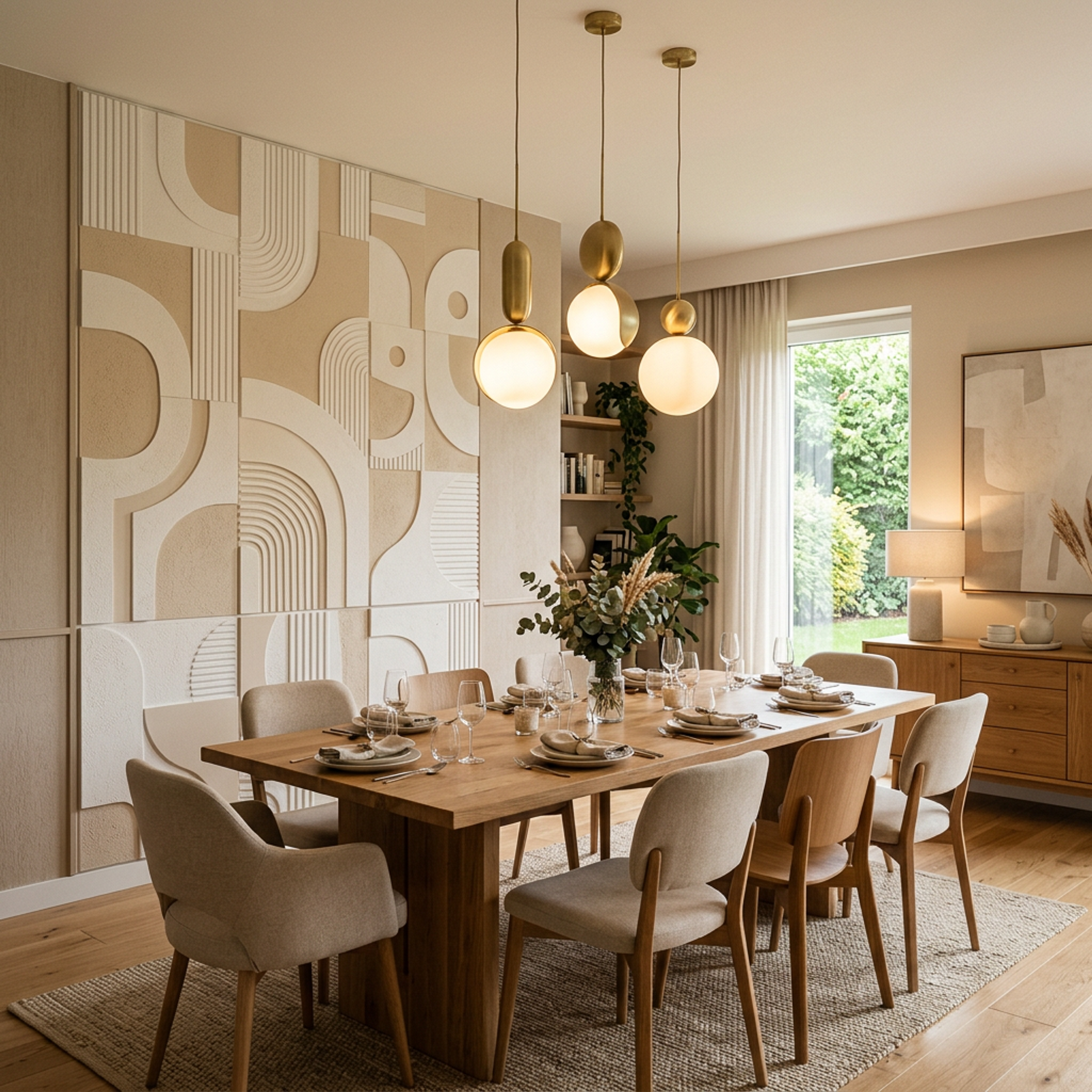 8-Seater Contemporary Dining Room Design with Sideboard Storage