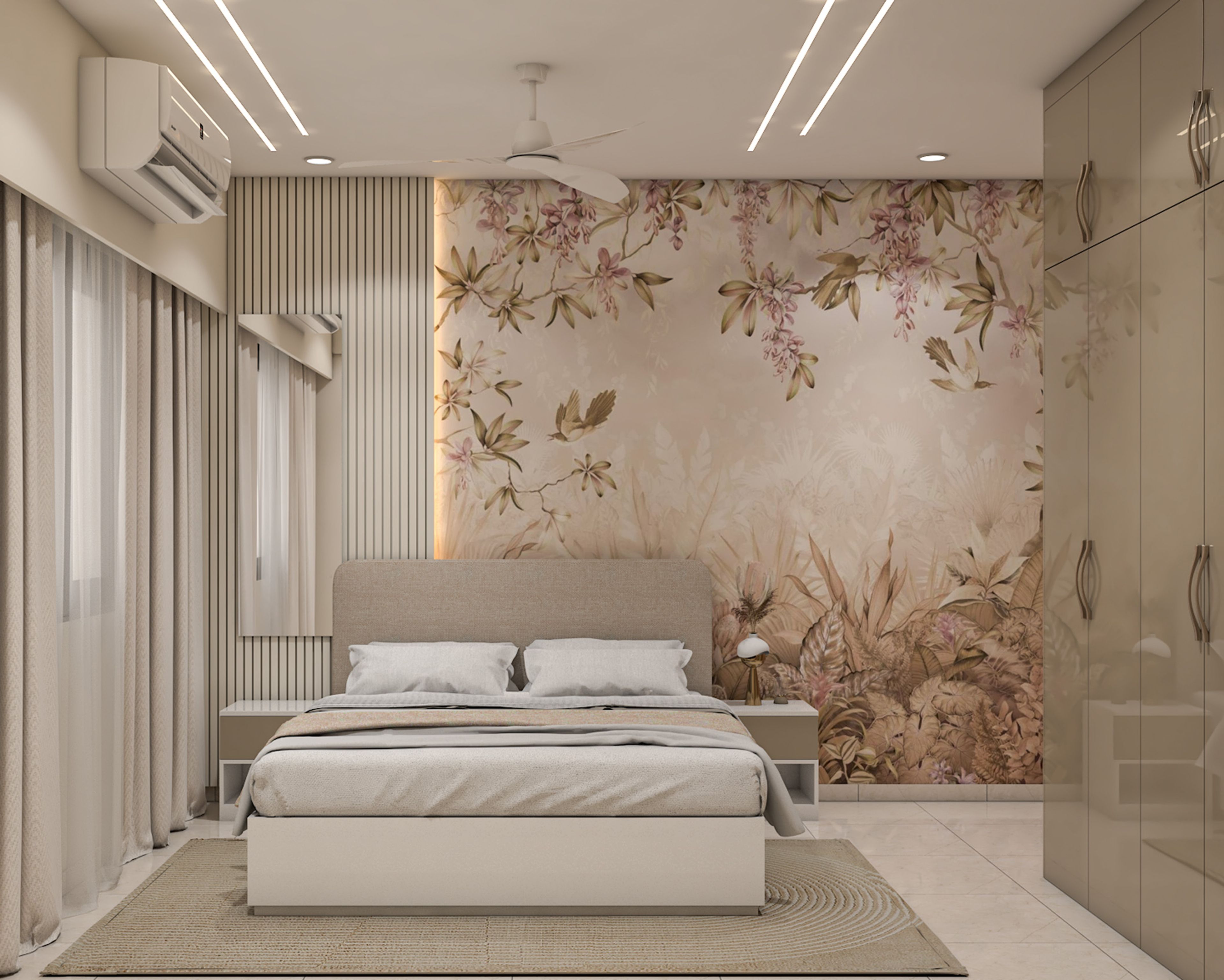 Modern Single Layer Gypsum False Ceiling Design with Strip and Spot Lights