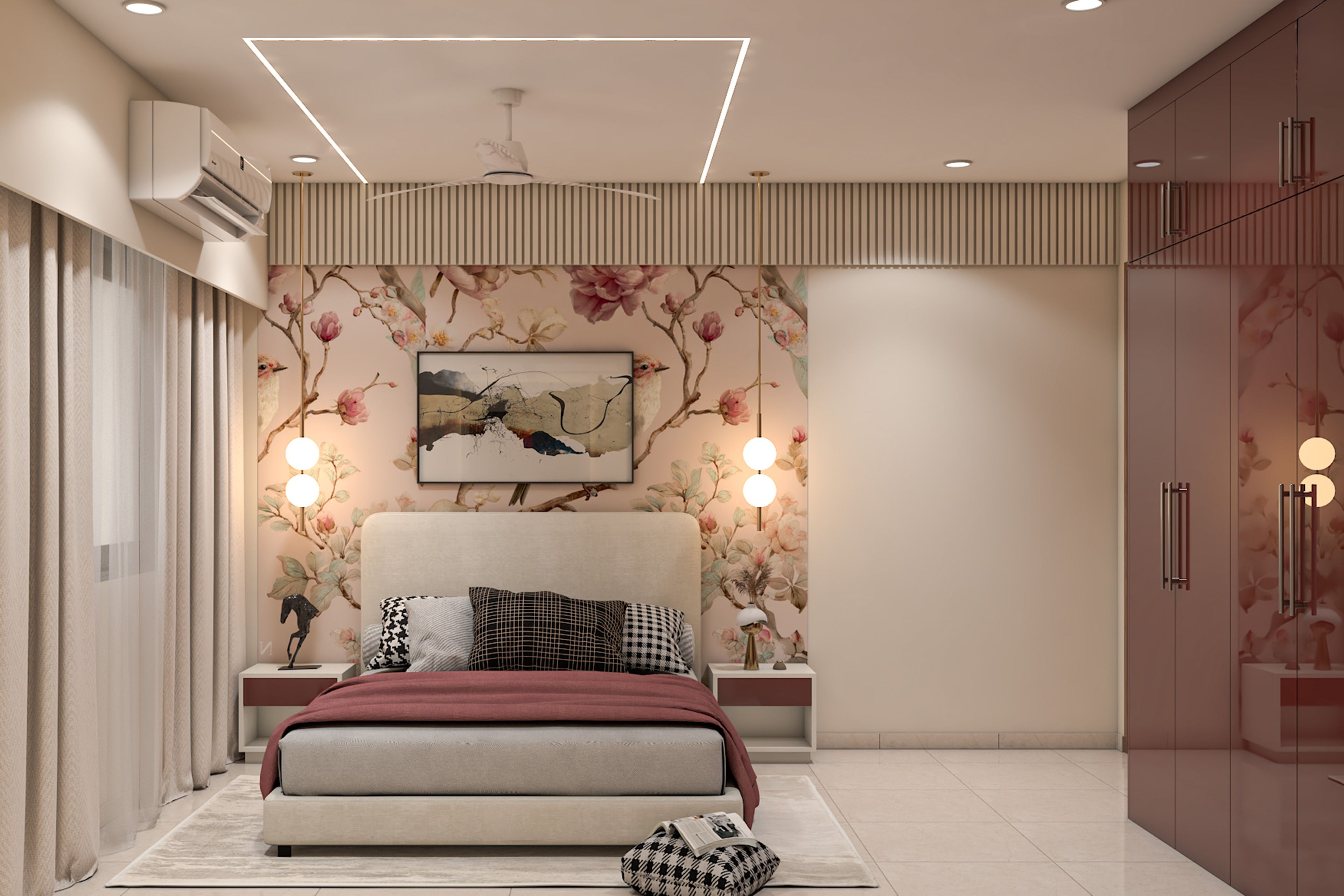 Modern Single Layer Gypsum False Ceiling Design with Pendant Lights