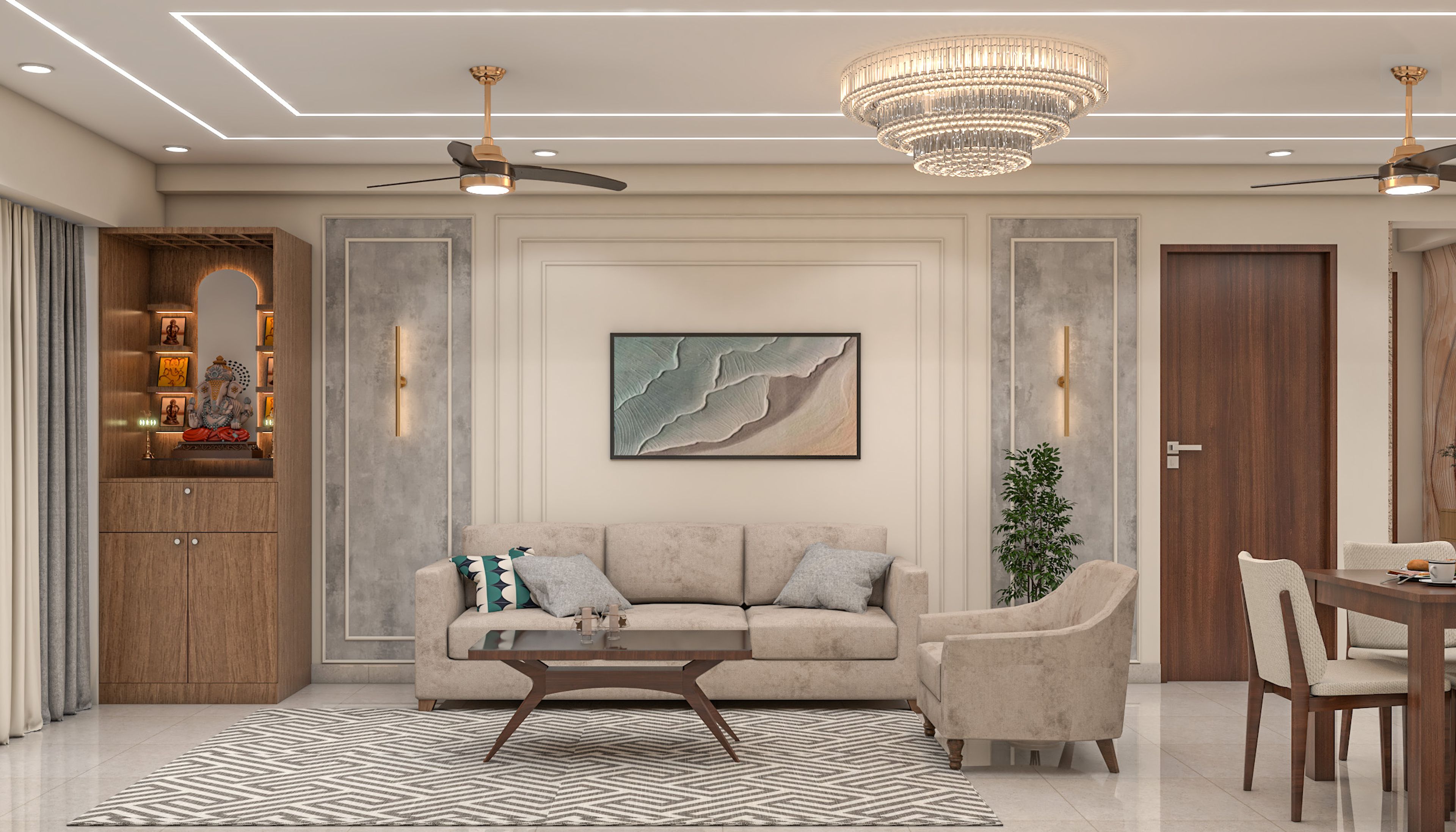 Contemporary Single Layer Gypsum False Ceiling Design with Paint Finish