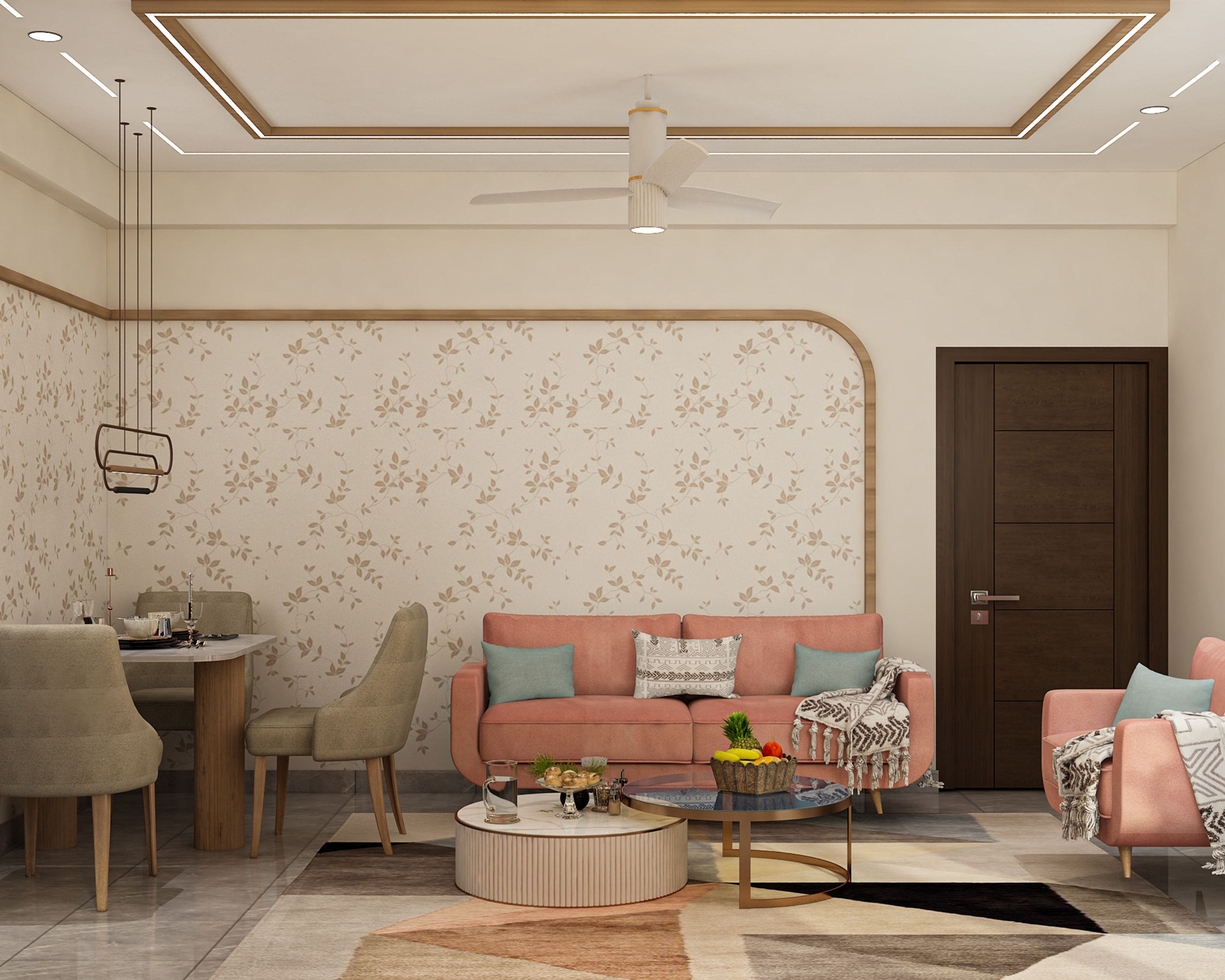 Gypsum and Wood Double Layer False Ceiling Design Contemporary Style