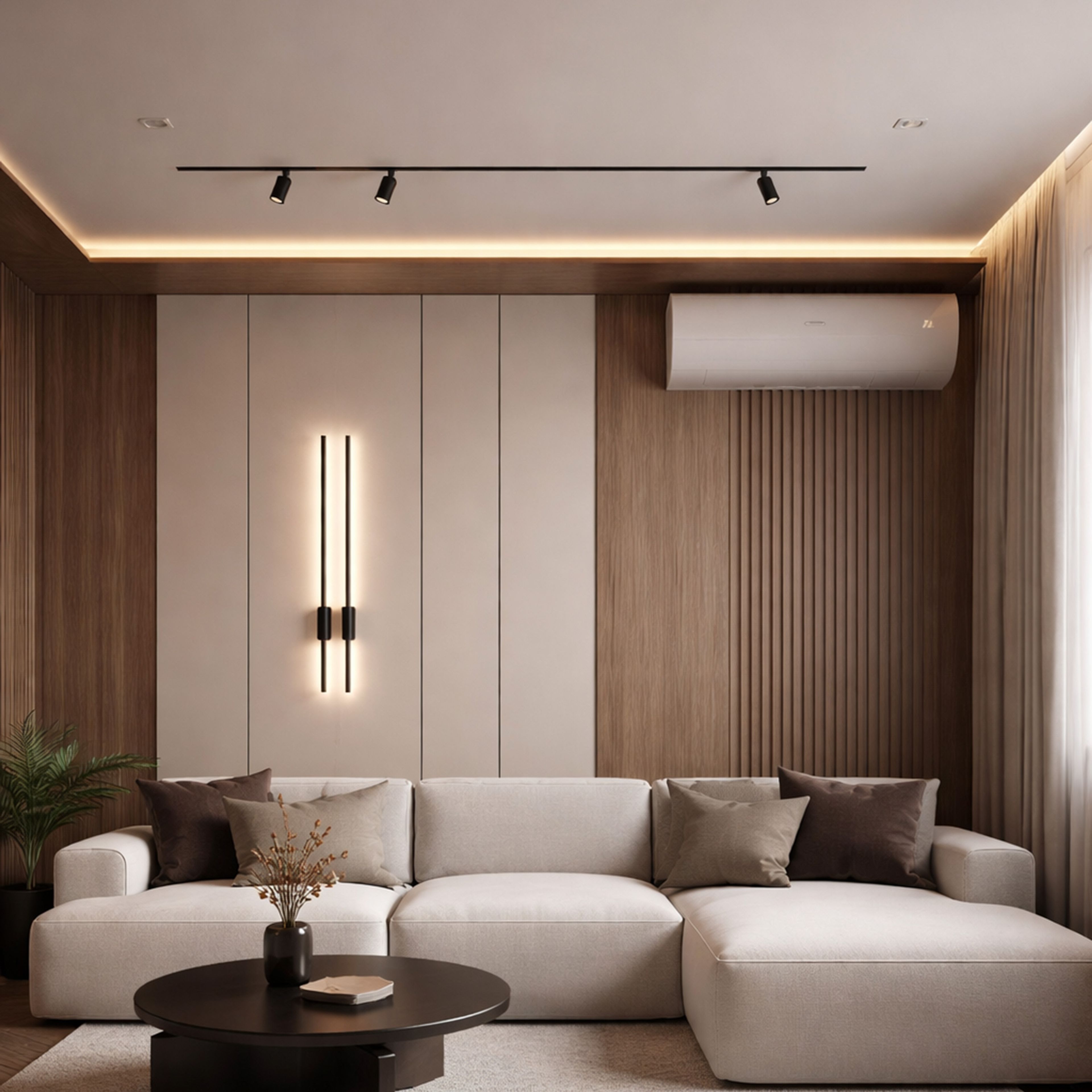 Single Layer Modern False Ceiling Design with Gypsum and Wooden Border