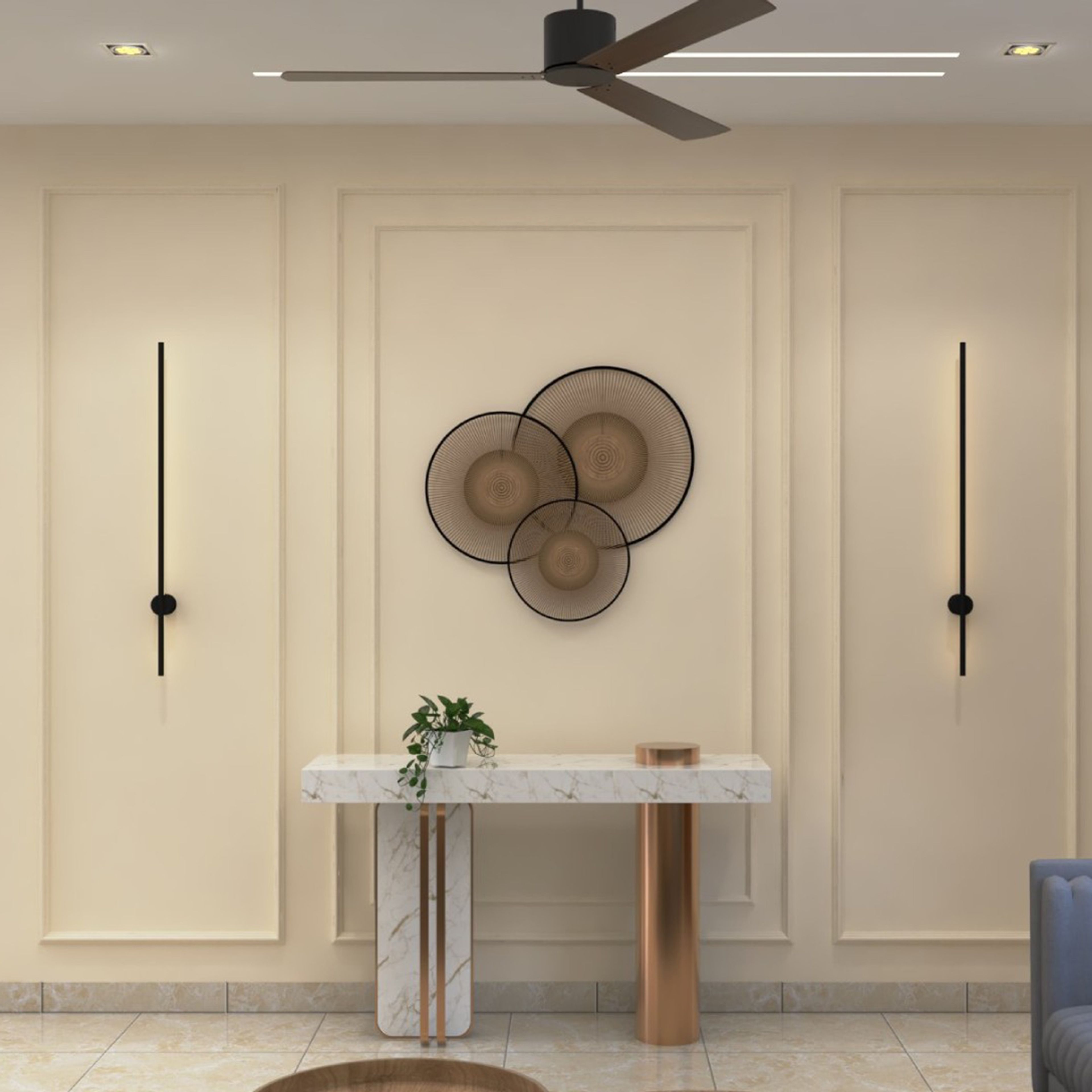 Contemporary Soft Cream Wall Design with Classic Rectangular Panelling