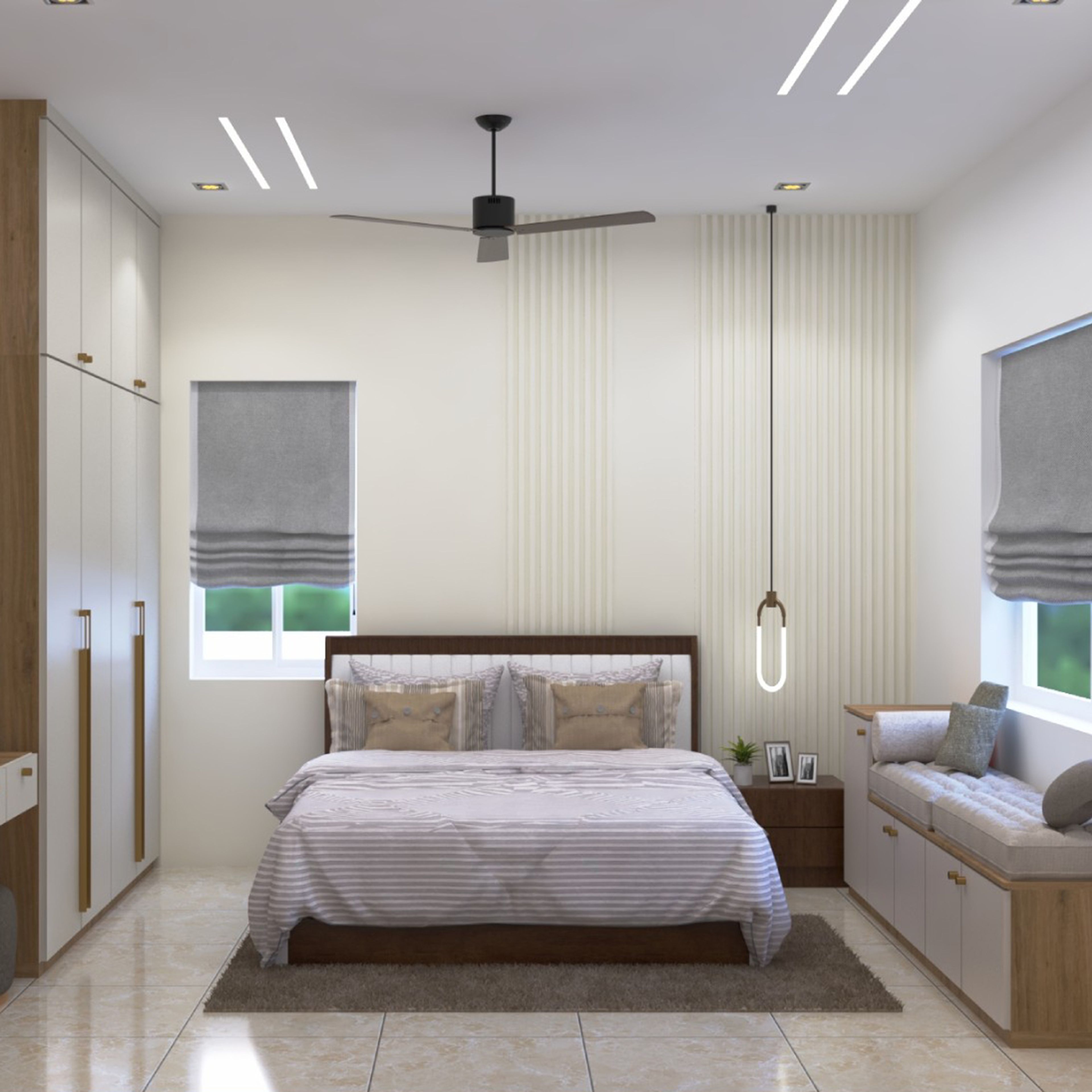 Modern Guest Bedroom Design with Queen Bed with Daybed and Wardrobe