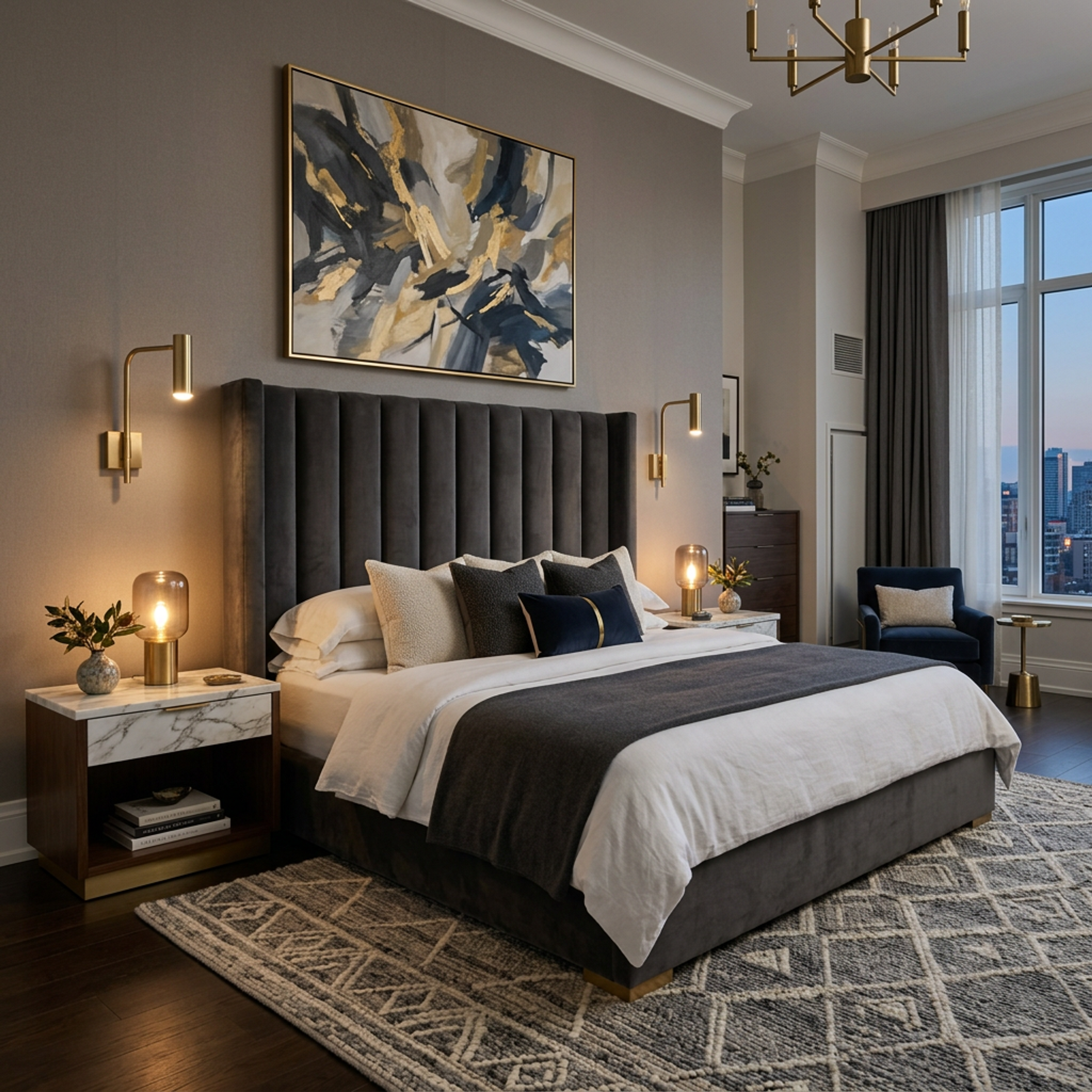 Modern Guest Bedroom Design with Upholstered Bed and Drawer Storage