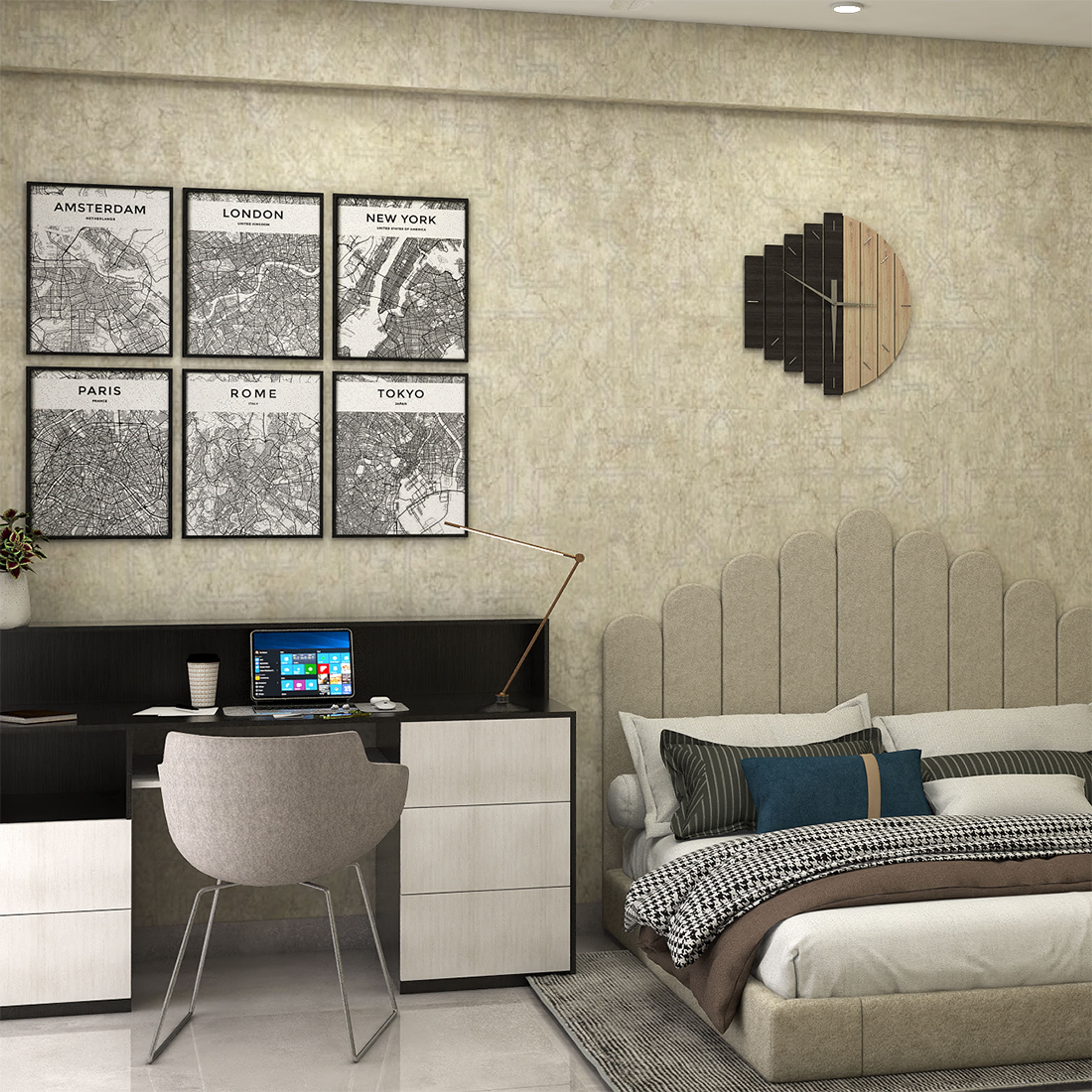 Modern Home Office Design with Two Tone Desk and Hidden Storage