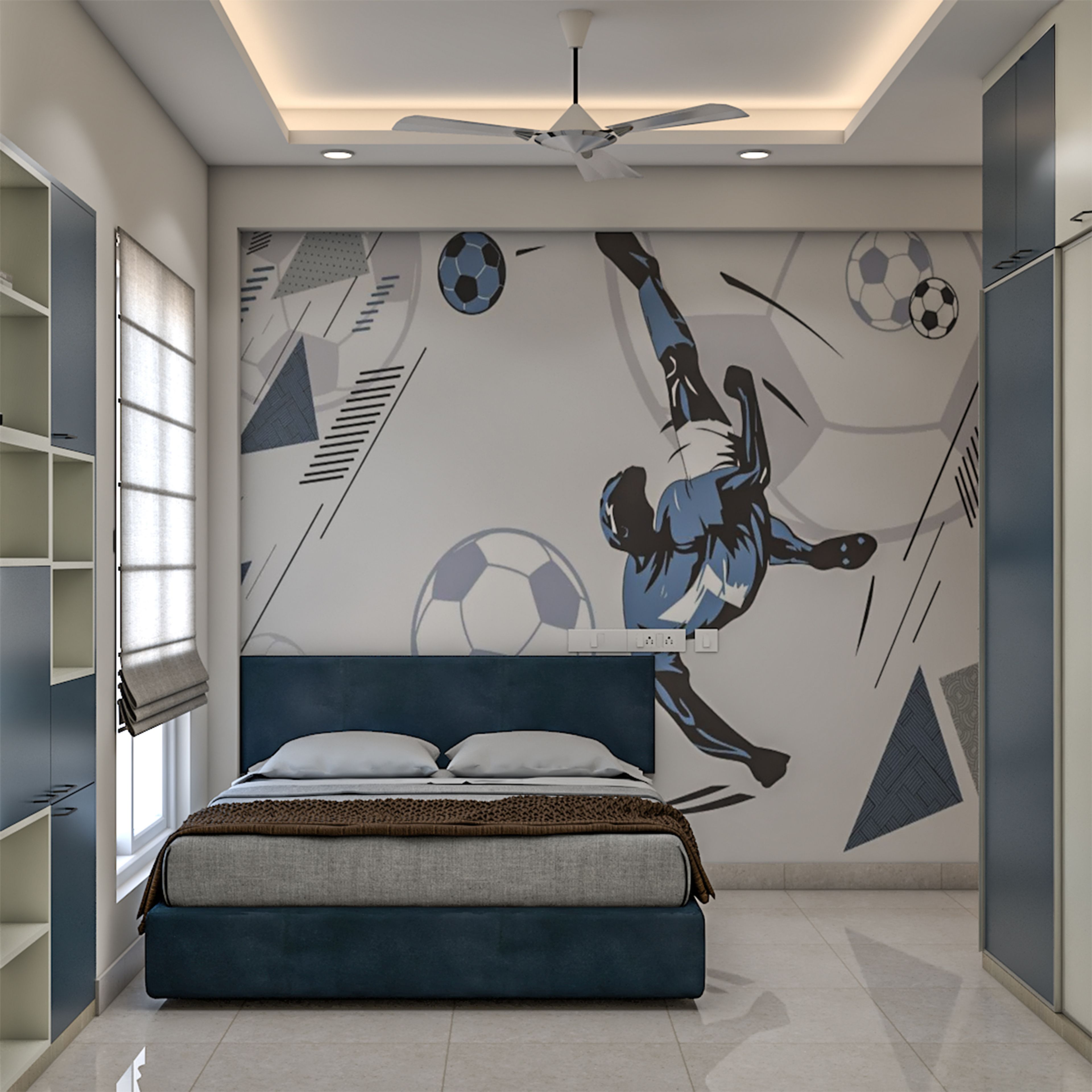 Dynamic Kids Bedroom with Bold Sports Mural Modern Wallpaper Design