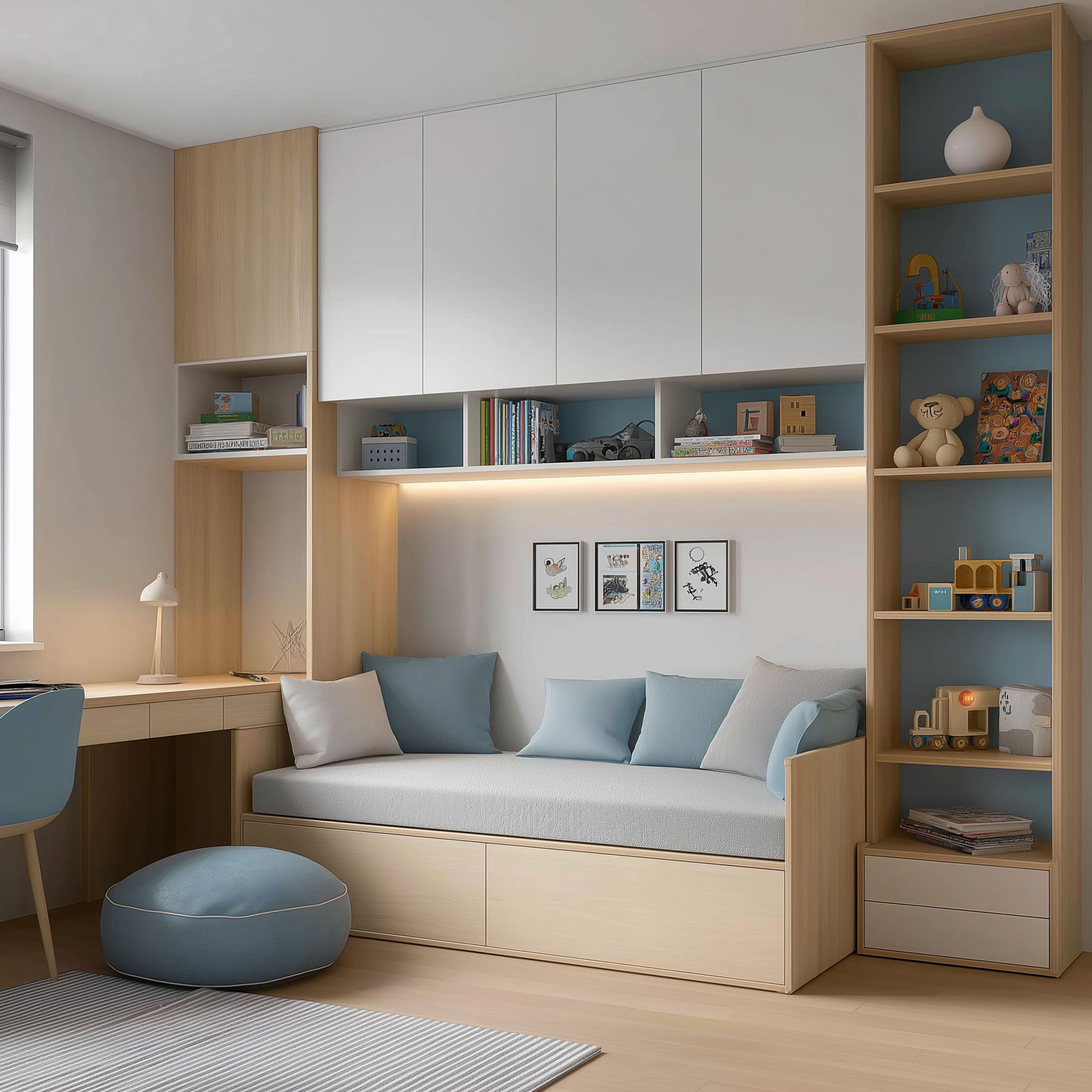Contemporary Kids Bedroom Design with Daybed with Integrated Storage Drawers