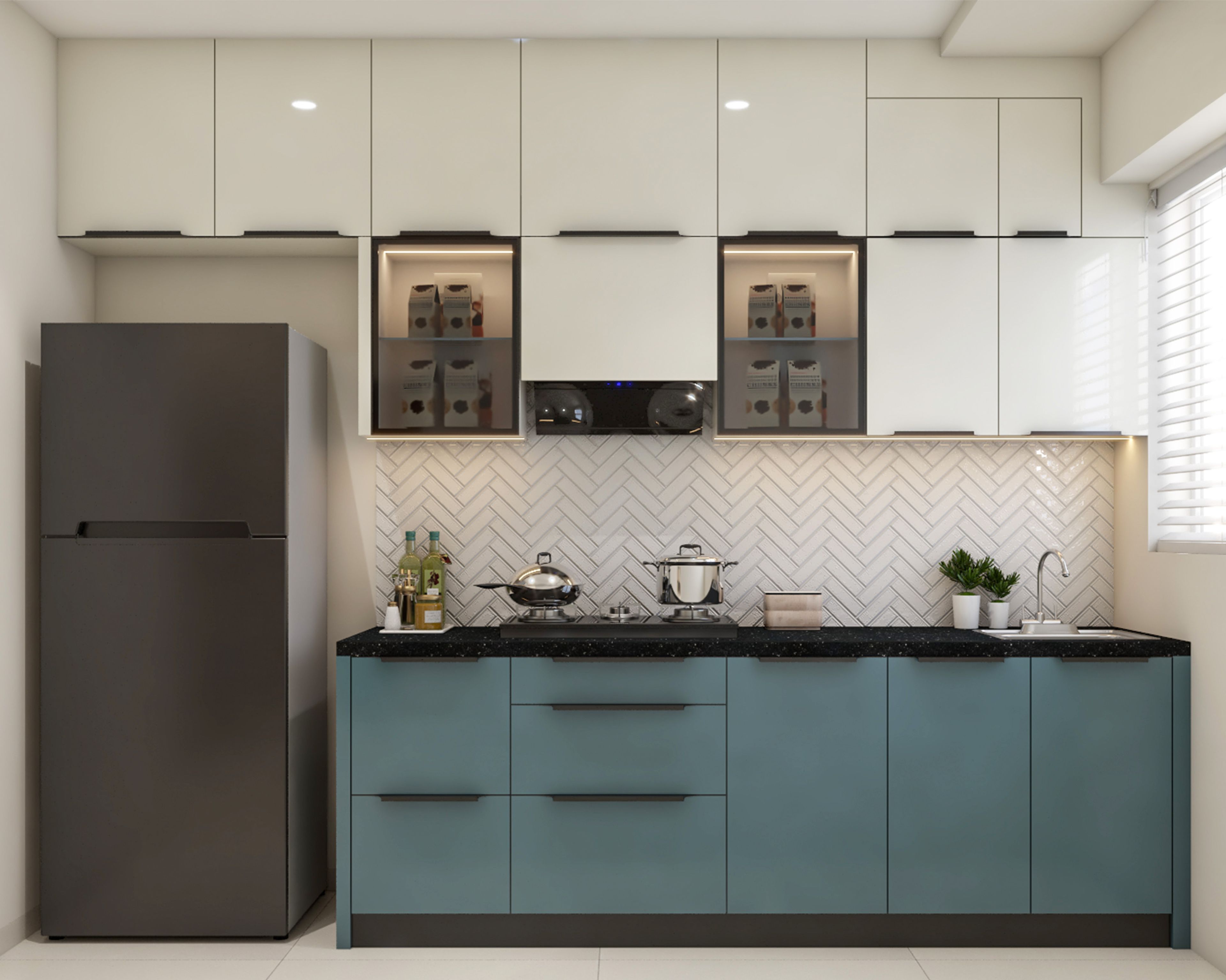 Shore Champagne Modern Parallel Kitchen Design with Granite Countertop