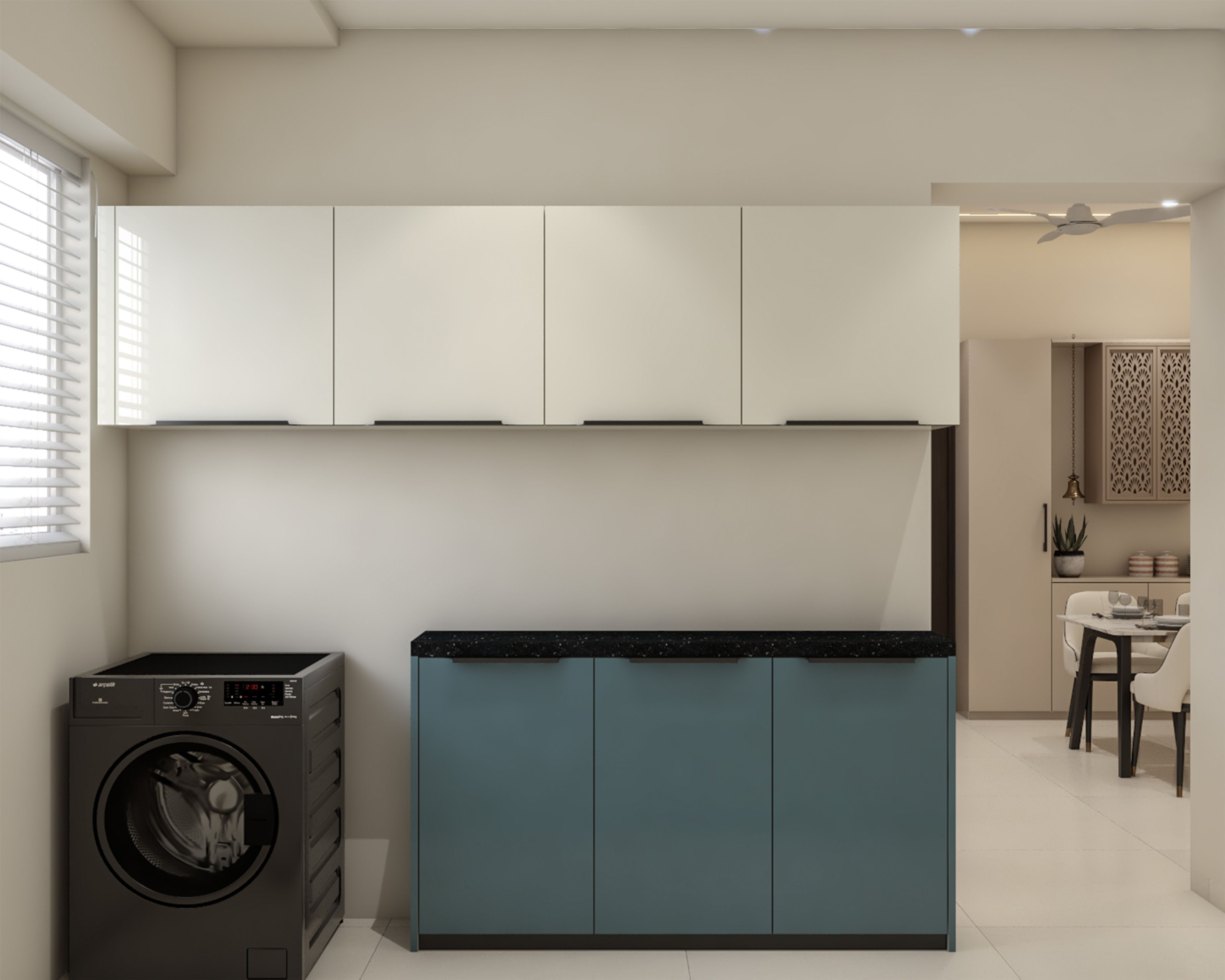 Shore Champagne Modern Parallel Kitchen Design with Granite Countertop