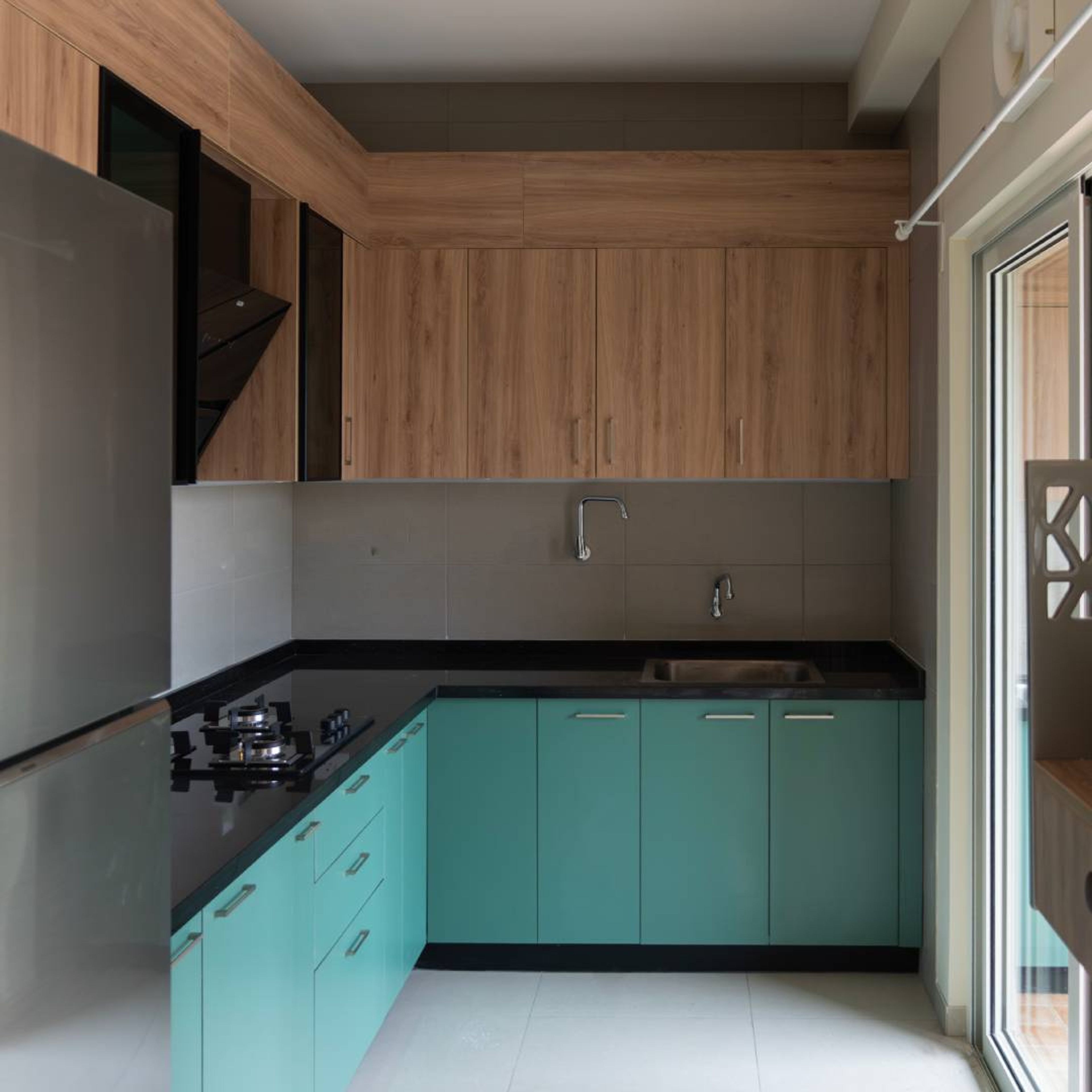 Modern Straight Kitchen Design with Suede Laminate and Marble Countertop