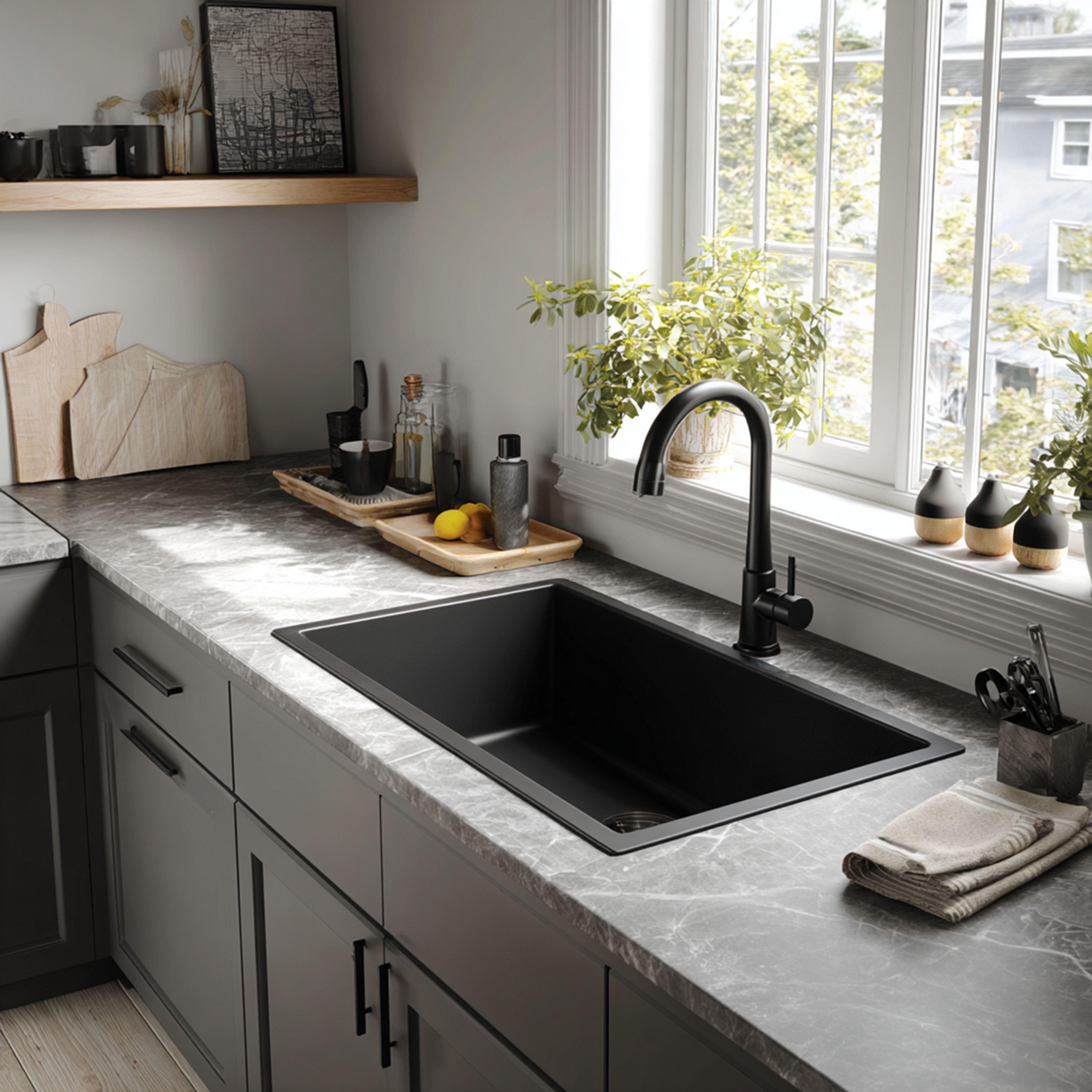 Black Matte Single Bowl Kitchen Sink Design with Modern Finish