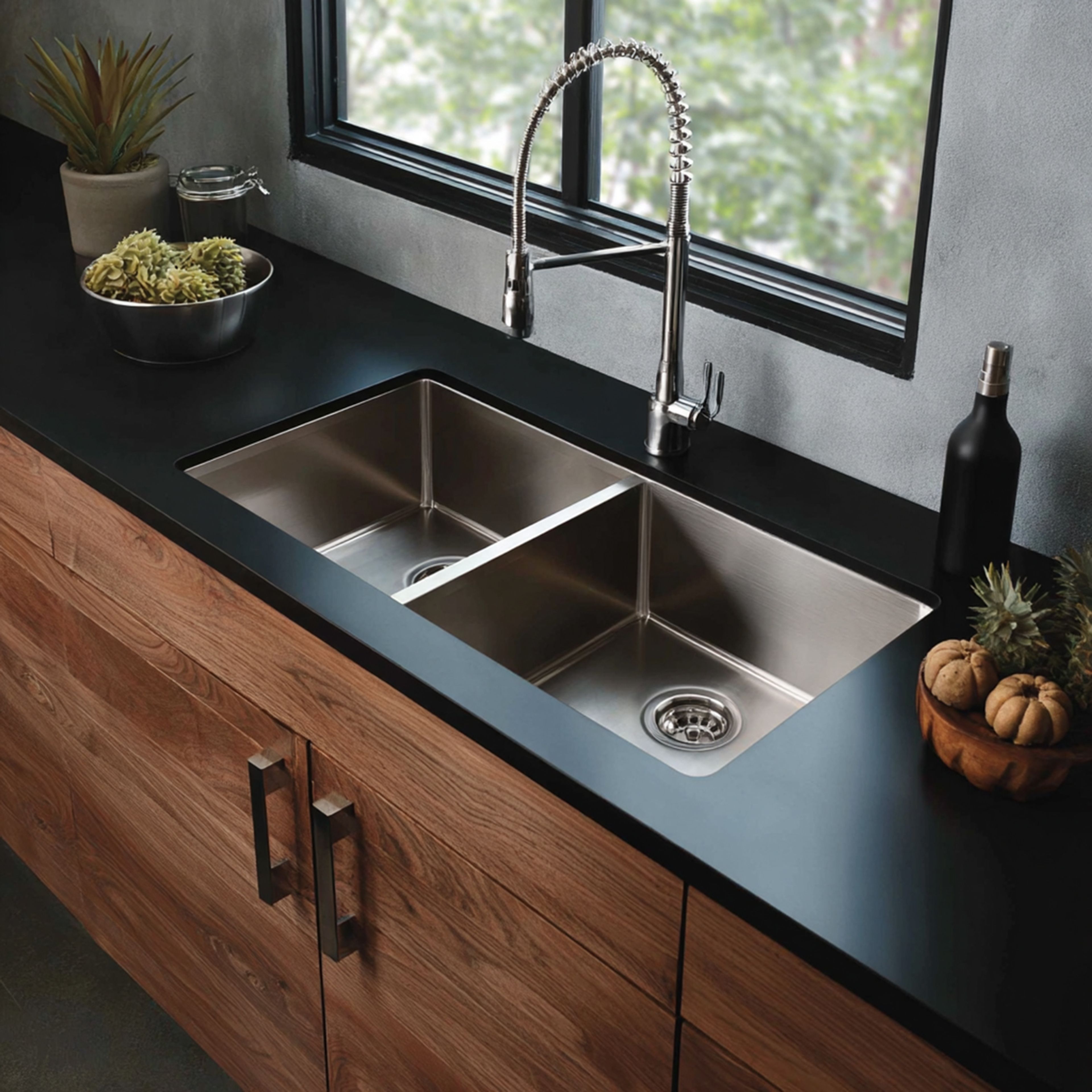 Integrated Double Bowl Stainless Steel Kitchen Sink Design