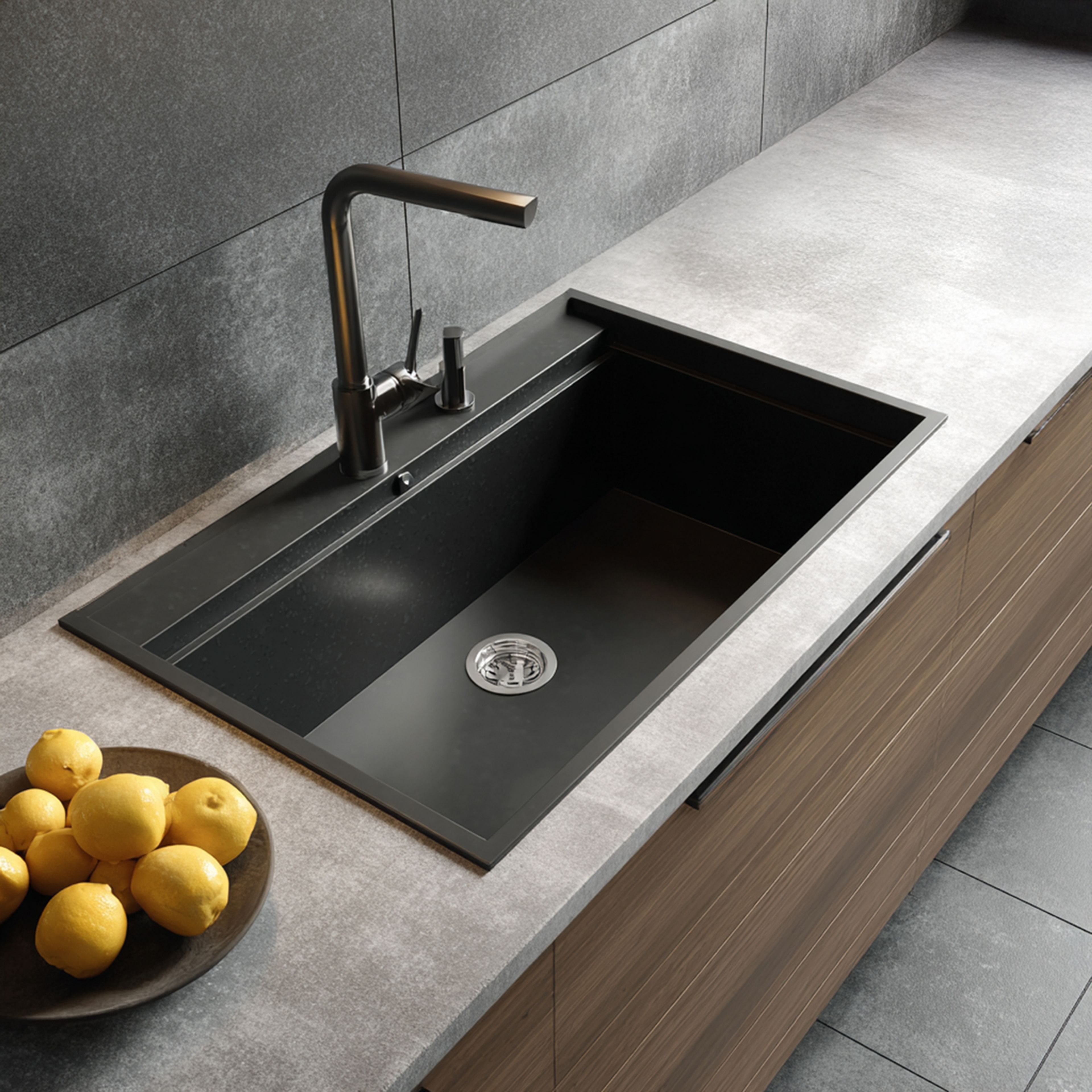 Modern Kitchen Sink Design in Black Matte Single Bowl Finish