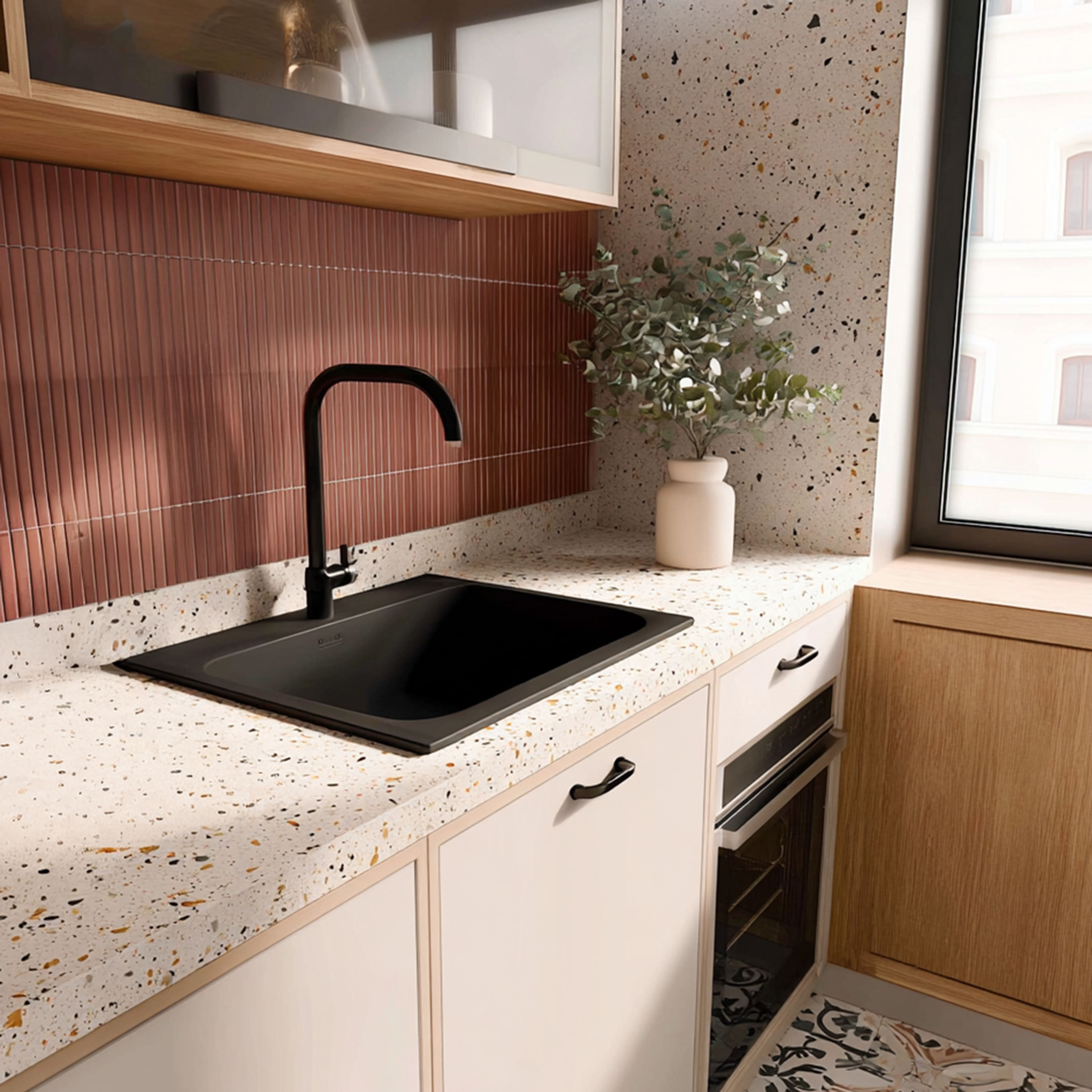 Top Mount Kitchen Sink Design with Matte Black Single Bowl