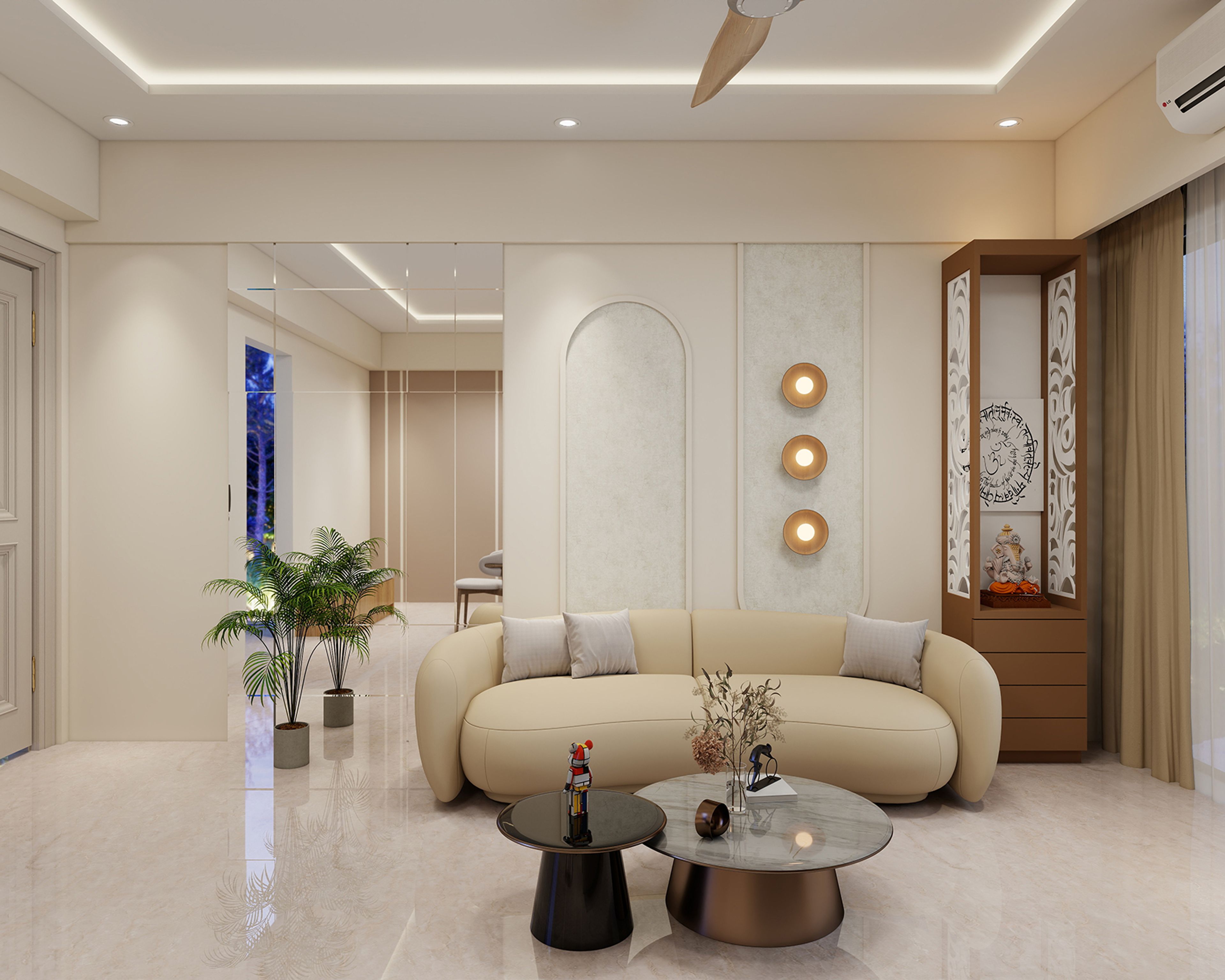 Minimal Rectangular Gypsum Single Layer False Ceiling Design with Cove Lighting