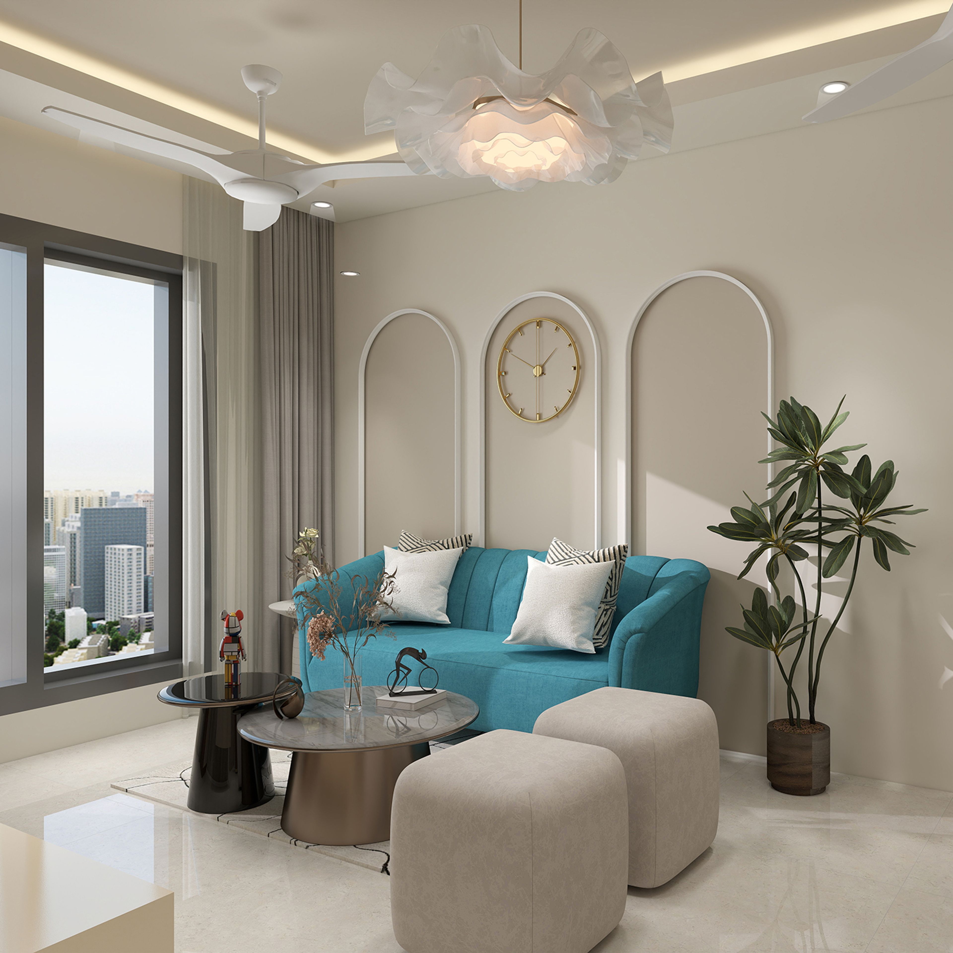 Contemporary Rectangle Gypsum False Ceiling Design with Spot and Cove Lights